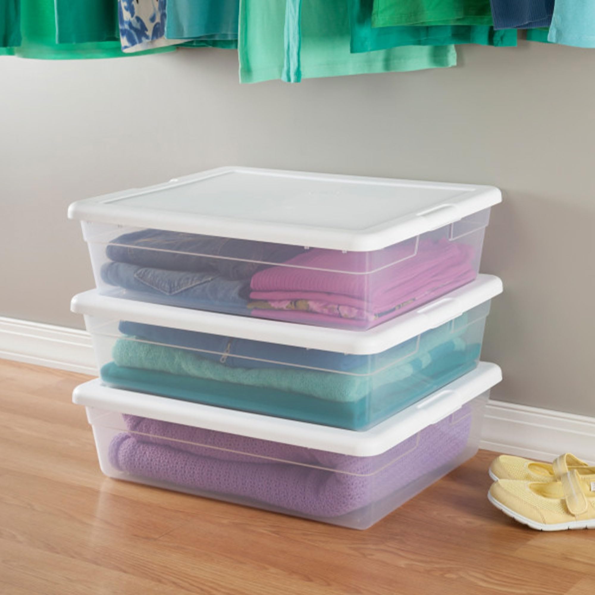 Sterilite 20-Pack 28 Quart Clear Plastic Storage Bins with Snap-On Lids - Stackable Organizer Boxes for Home, Office, Closet & Garage Organization
