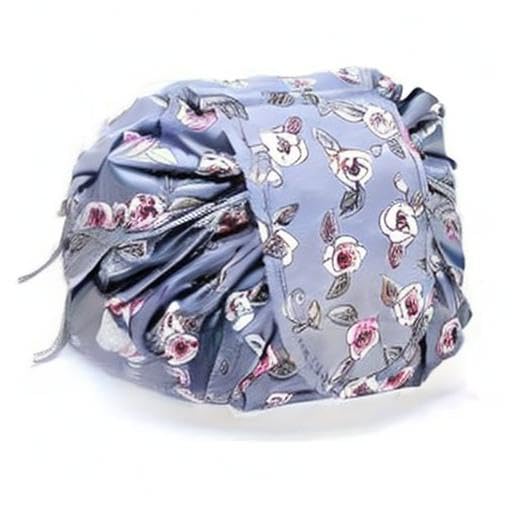 Keetly Stylish Portable Lazy Cosmetic Bag with Drawstrings | Waterproof Makeup Pouch for Women & Girls | Large Capacity Travel Toiletry Organizer | Perfect for Gym, Vacation, and Daily Use (Grey Rose)