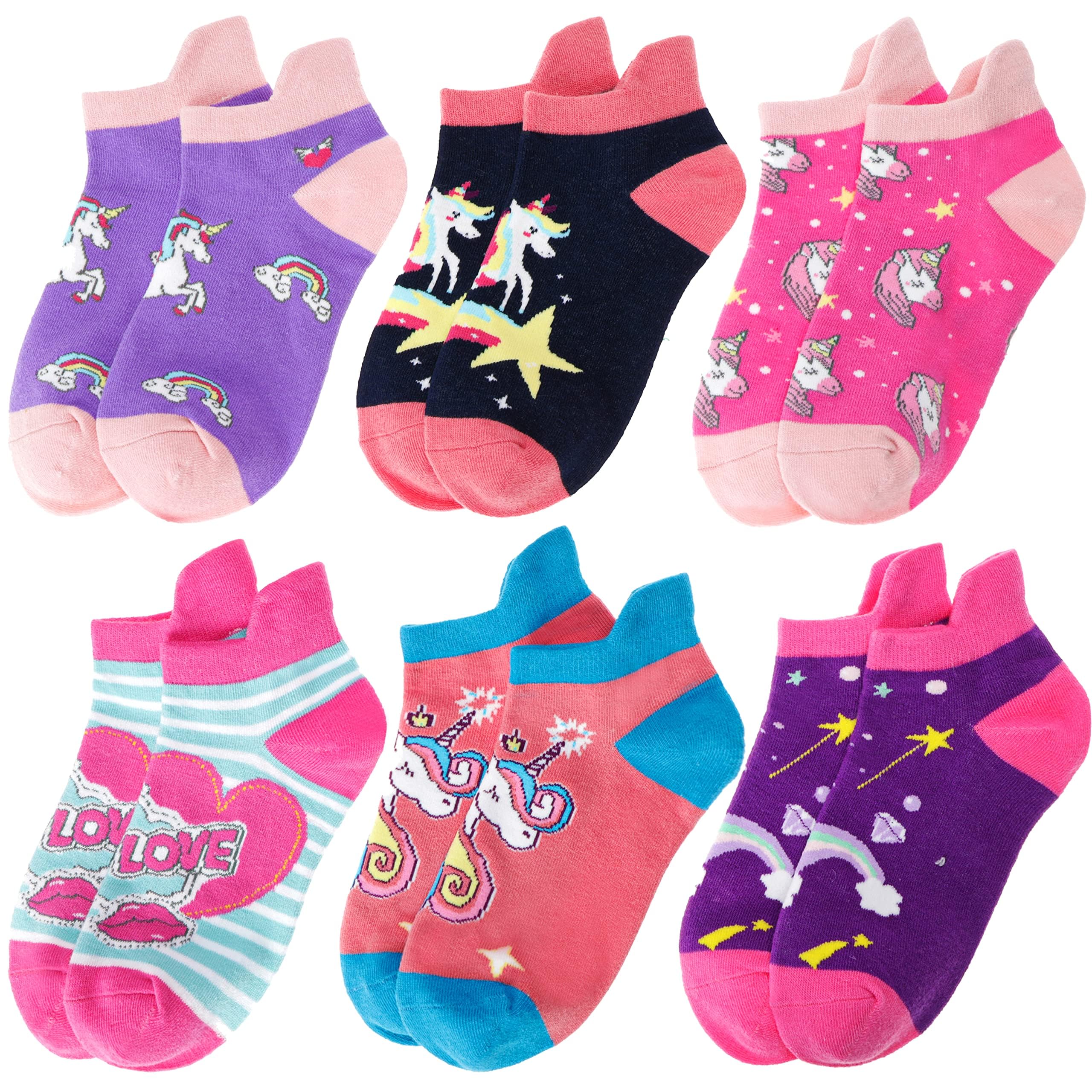 **Cute Girls Ankle No Show Socks - 6 Pairs Pack, Soft Cotton Novelty Fashion Socks for Kids - Perfect for School, Sports & Everyday Wear**