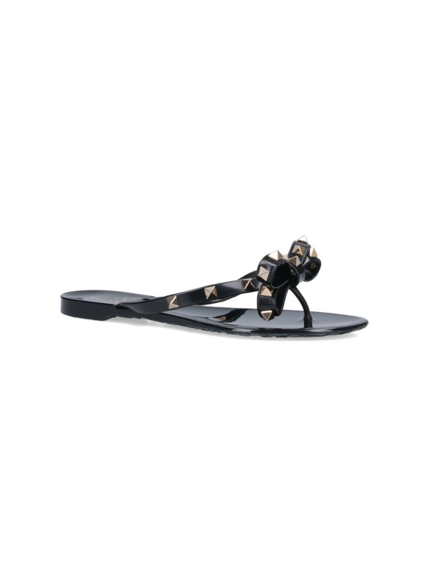 Rockstud Flip Flop Sandals for Women - Black Strappy Summer Beach Sandals | Comfortable Slide Sandals for Pool, Vacation & Casual Outings
