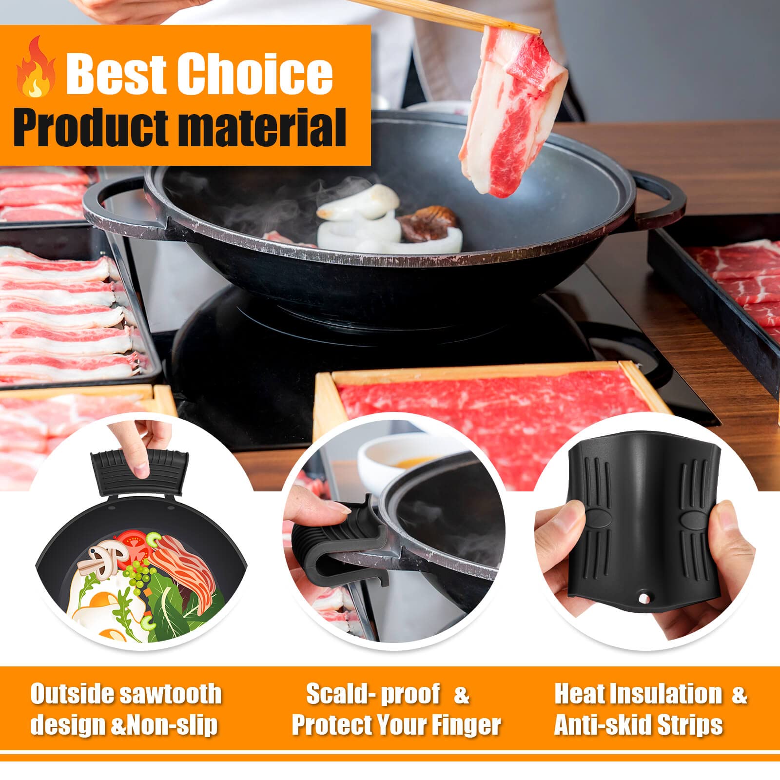 10pcs Heat-Resistant Silicone Handle Covers for Cast Iron Skillets, Frying Pans & Griddles - Durable Kitchen Pot Holders for Safe Cooking & Grilling - Perfect for Stovetop, Oven & Outdoor BBQ Use