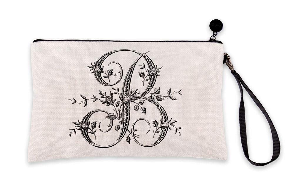 Personalized Monogram Makeup Bag for Women - Custom Letter B French Design - Small Travel Toiletry Pouch (6x9 inches) - Perfect Bridal Shower, Bachelorette Party & Teacher Gift - Great for Cosmetics, Jewelry & Travel Essentials