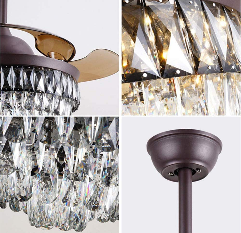 42 Inch Modern Crystal Ceiling Fan with LED Lights & Remote Control - 3 Adjustable Light Settings, Retractable Blades, Elegant Fandelier Design for Dining Room, Living Room, Bedroom | Perfect for Home Decor, Indoor Cooling & Ambient Lighting