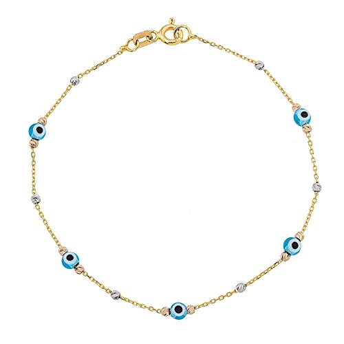 14K Solid Gold Lucky Blue Evil Eye Bracelet for Women - Turkish Nazar Beaded Protection Jewelry for Good Luck & Positive Energy | Gift for Her, Birthday, Anniversary, Spiritual Healing