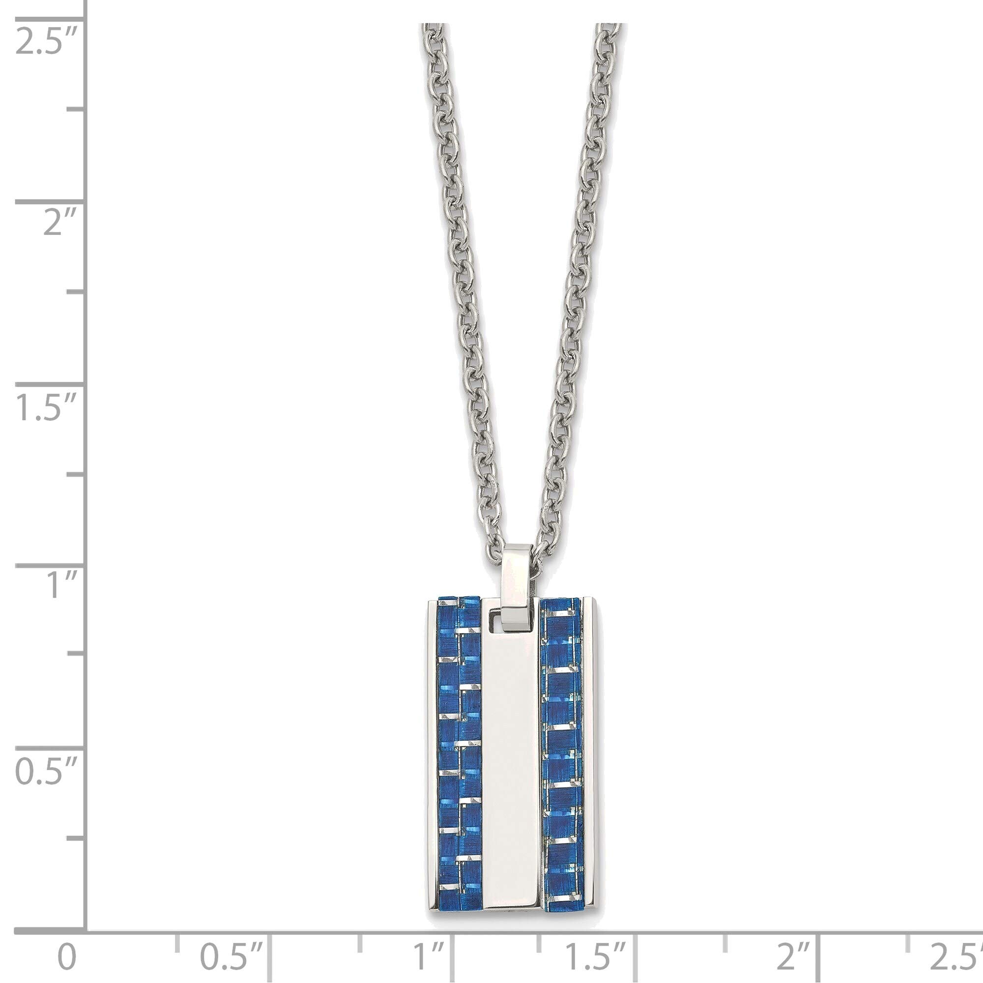 Bonyak Stainless Steel Dog Tag Necklace with Blue Carbon Fiber Inlay - Polished Men's Jewelry for Everyday Wear, Gifts & Military Style Accessories