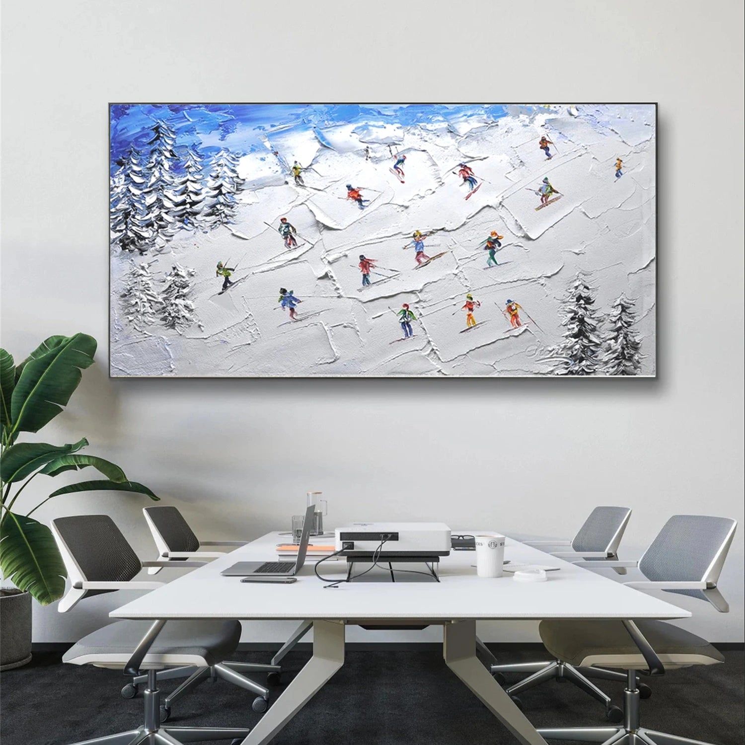 SP045 Skiing Sport Textured Art Canvas Painting - Perfect for Winter Sports Decor, Ski Lodge Wall Art & Gift Ideas