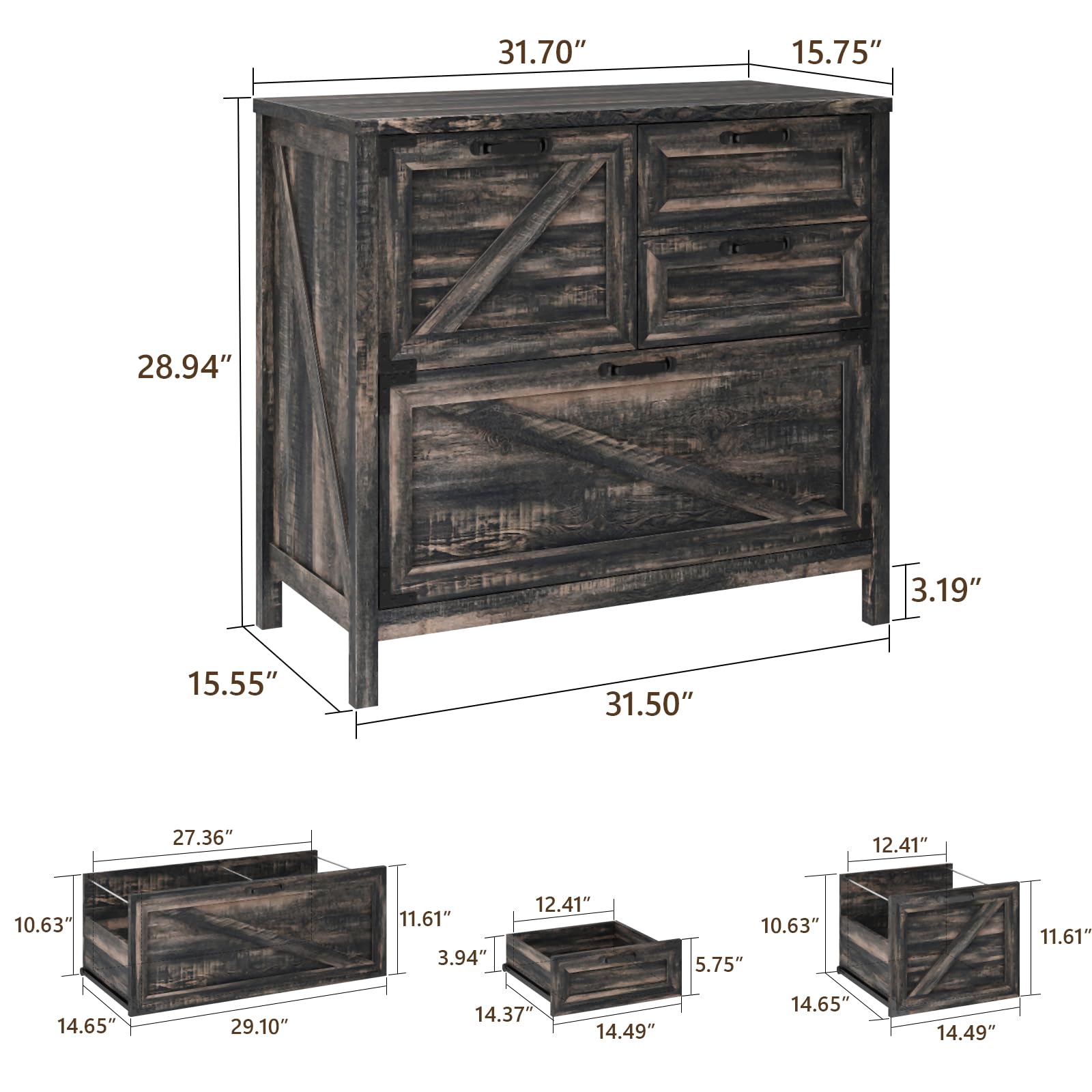 4-Drawer Farmhouse Lateral File Cabinet for Letter/Legal/A4 Hanging Files - Rustic Oak Wood Storage Cabinet with Printer Stand - Perfect for Home Office Organization & Document Storage