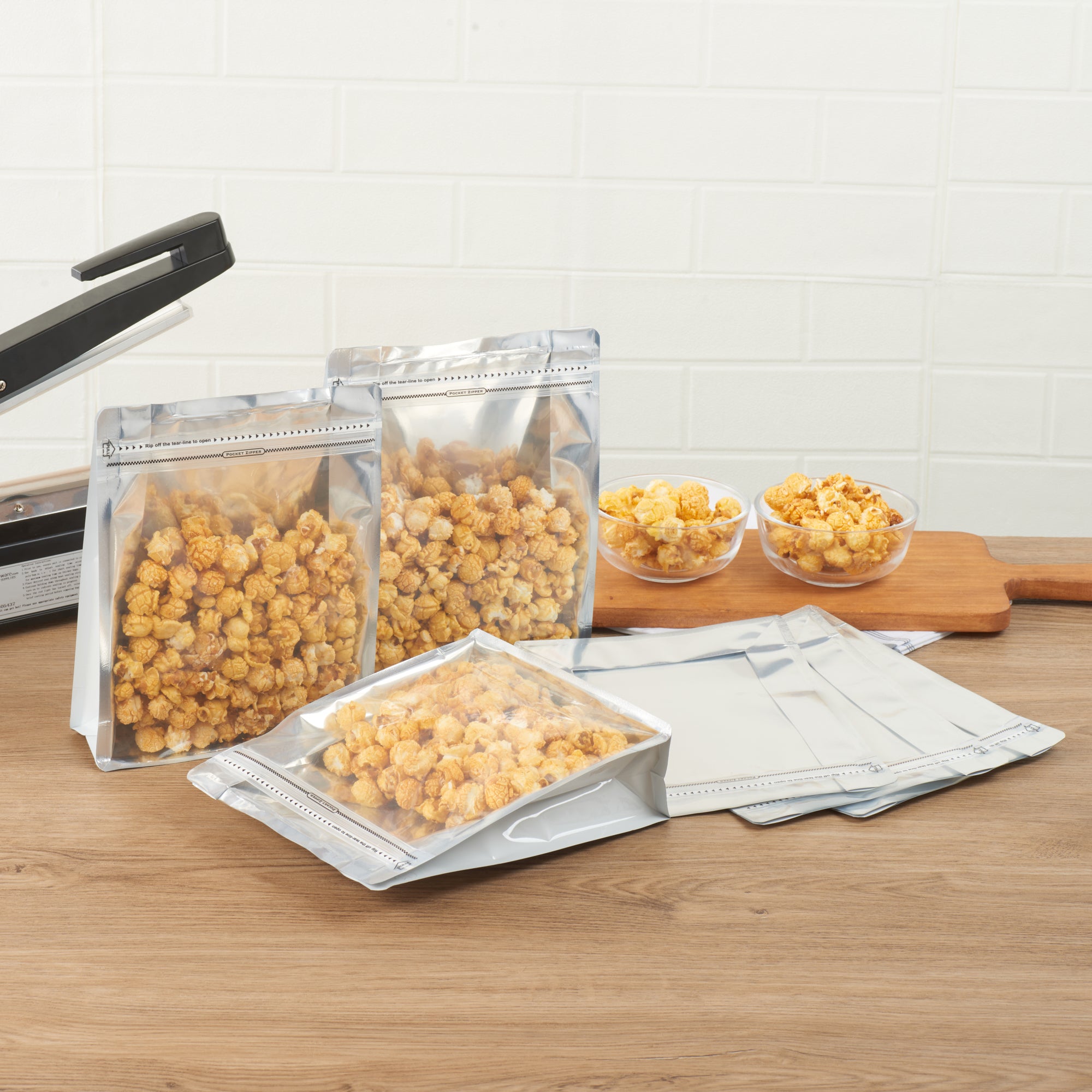 Premium White Plastic Large Snack Bags - Double Seal, Rip Lock & Heat Sealable (9.5
