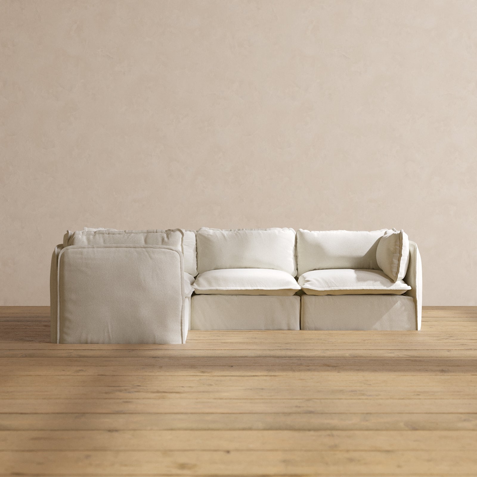 Modular Performance 4-Seater Corner Sectional Sofa in Eggshell White | Relaxed Blend Fabric | Perfect for Living Room, Family Room & Home Theater