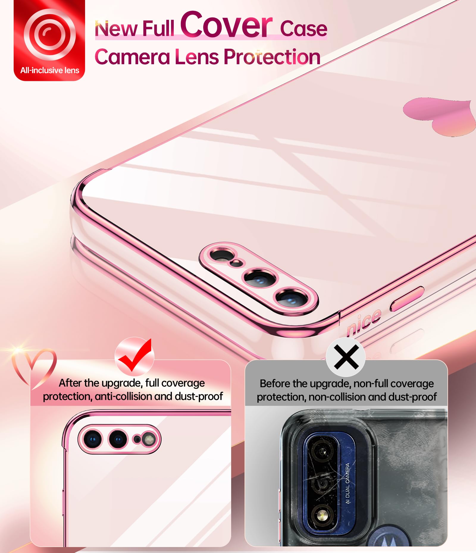 Shockproof iPhone 7 Plus/8 Plus Case with Tempered Glass Screen Protector (2 Pack) - Heart Design Full Camera Protection Pink Phone Cover - Perfect for Daily Use, Travel & Gift Giving