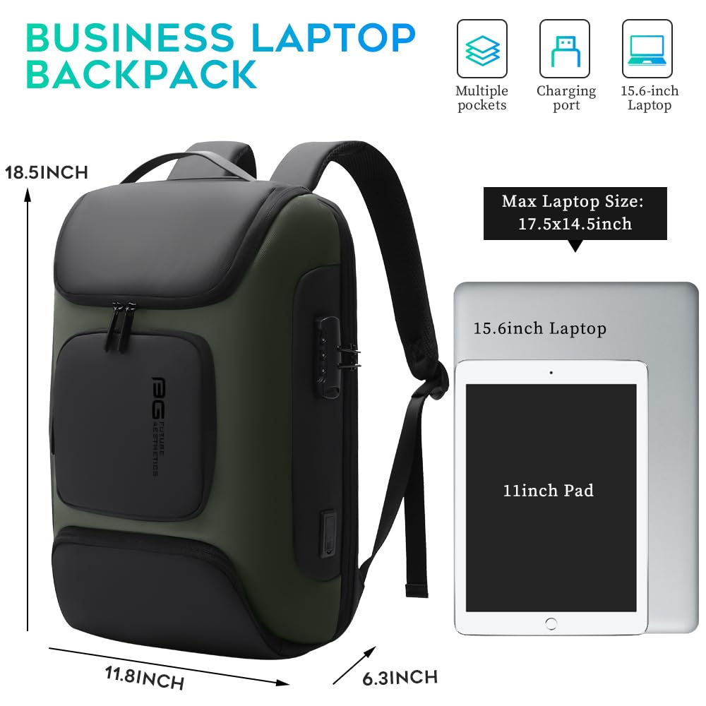 BANGE Anti-Theft Business Laptop Backpack with USB Charging Port - 15.6 Inch Water-Resistant Travel Backpack for Men & Women - Perfect for Office Commute, College, Business Trips & Airplane Carry-On