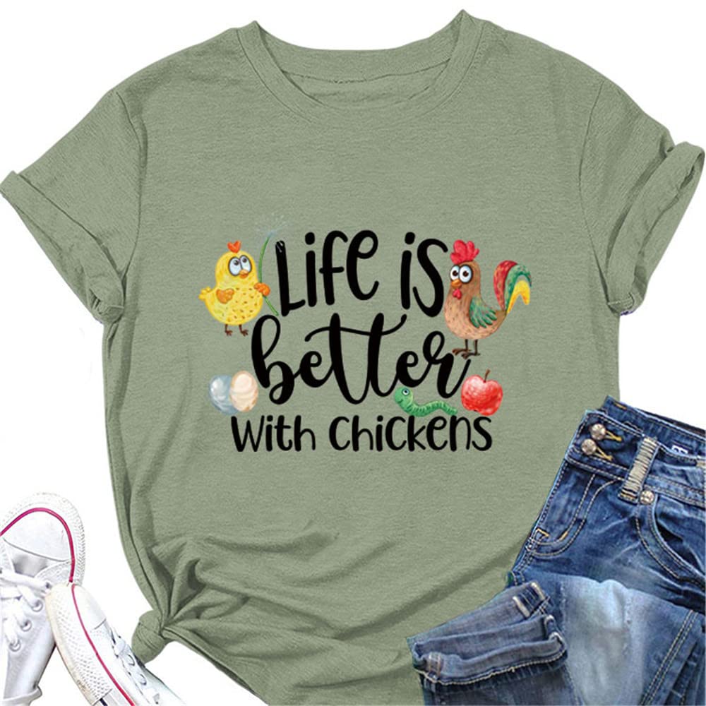 Women's Farm Country Chicken T-Shirt - Cute Short Sleeve Summer Top with Fun Chicken Design | Perfect for Farmers, Animal Lovers & Country Living Enthusiasts