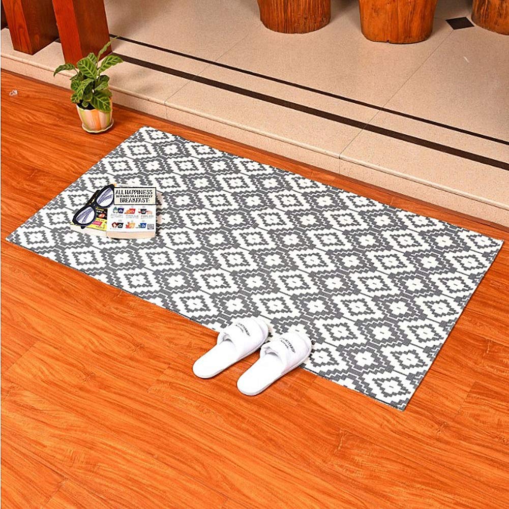 UKELER Handwoven Cotton Kilim Rug - Washable Decorative Floor Mat for Laundry Room, Bathroom, Bedroom & Living Room - 23.6