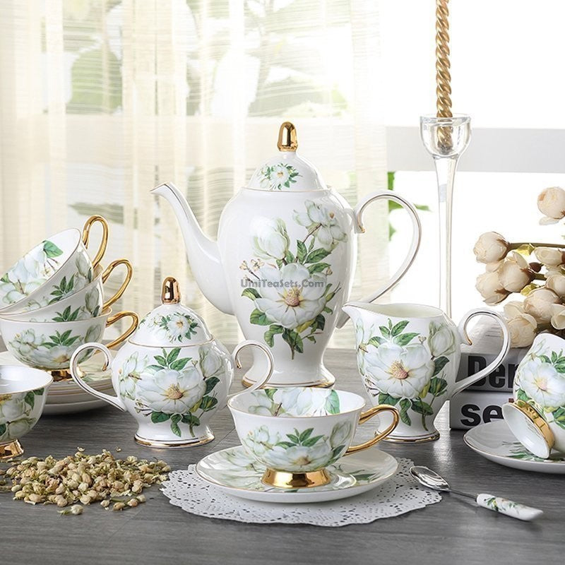 Elegant Bone China Tea Set with Camellia Flower Design - Perfect for Afternoon Tea, Gifts & Home Decor