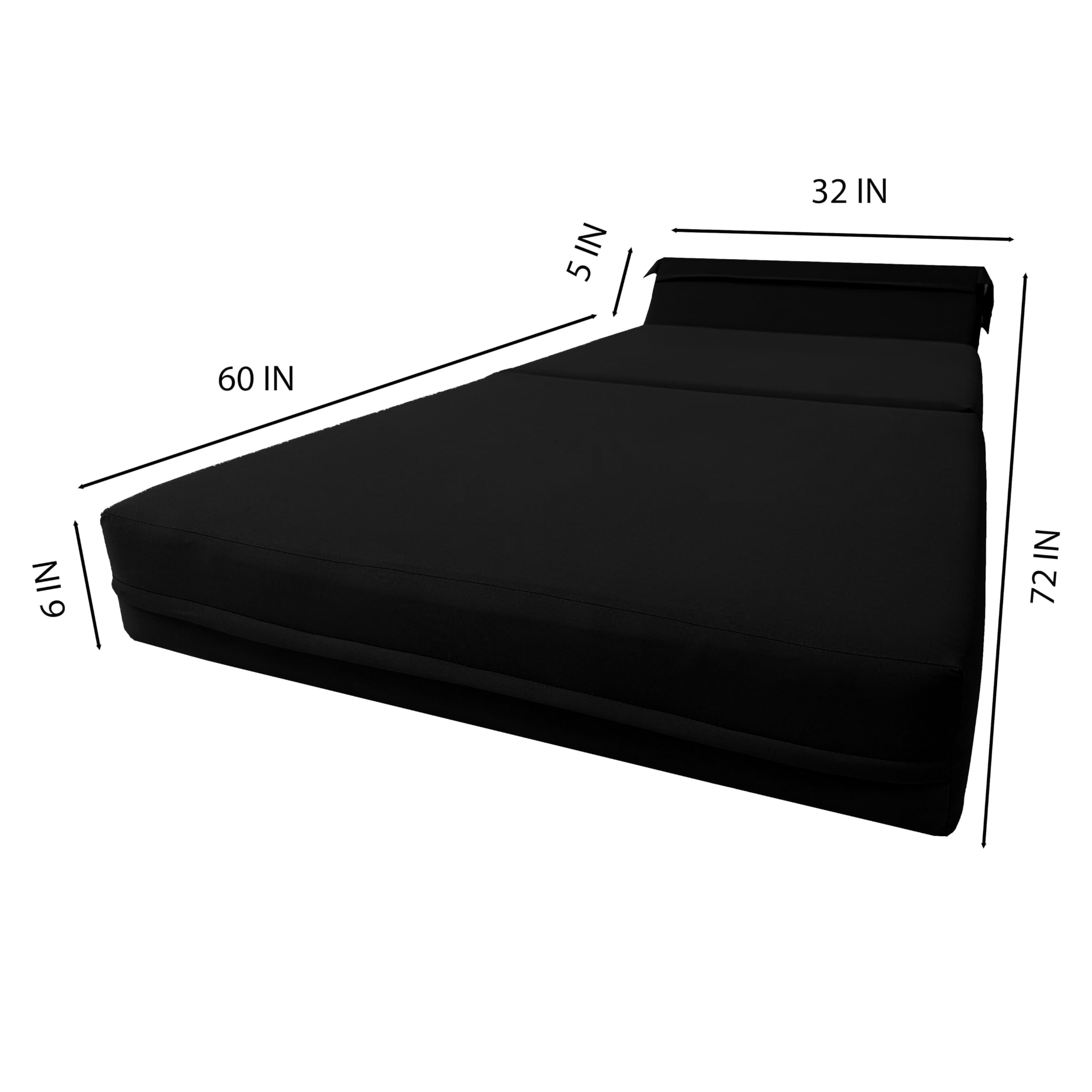 D&D Black Futon Sleeper Chair - Foldable Foam Bed 6x32x70 Inches, High Density 1.8lb Foam - Convertible Sofa Couch for Studio, Guest Room & Small Spaces - Perfect for Lounging, Napping & Extra Sleeping Space