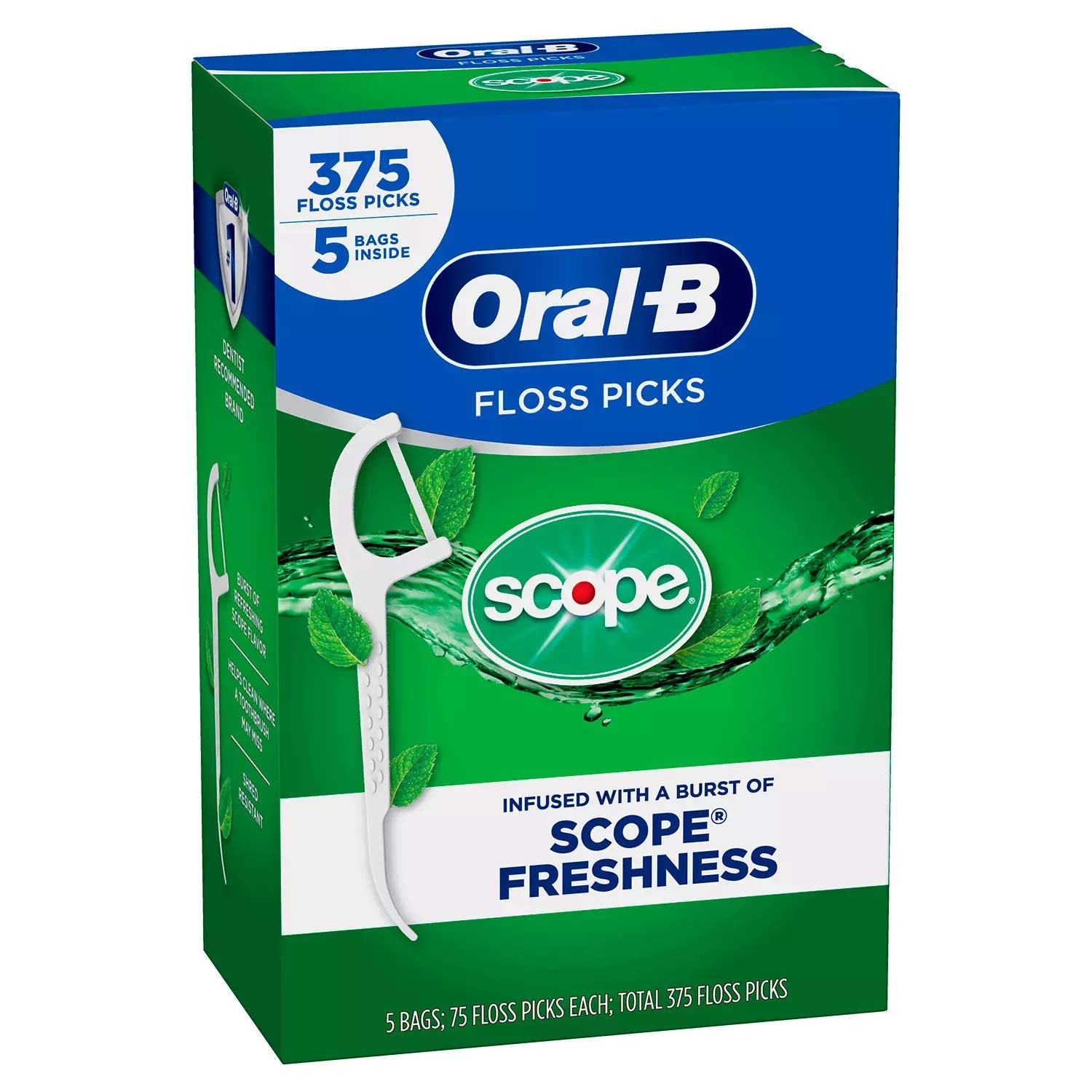Oral-B Complete Glide Floss Picks with Scope Outlast Mint Flavor - 375 Count | Dental Hygiene Essential for Fresh Breath & Plaque Removal | Perfect for Travel, Home & Office Use