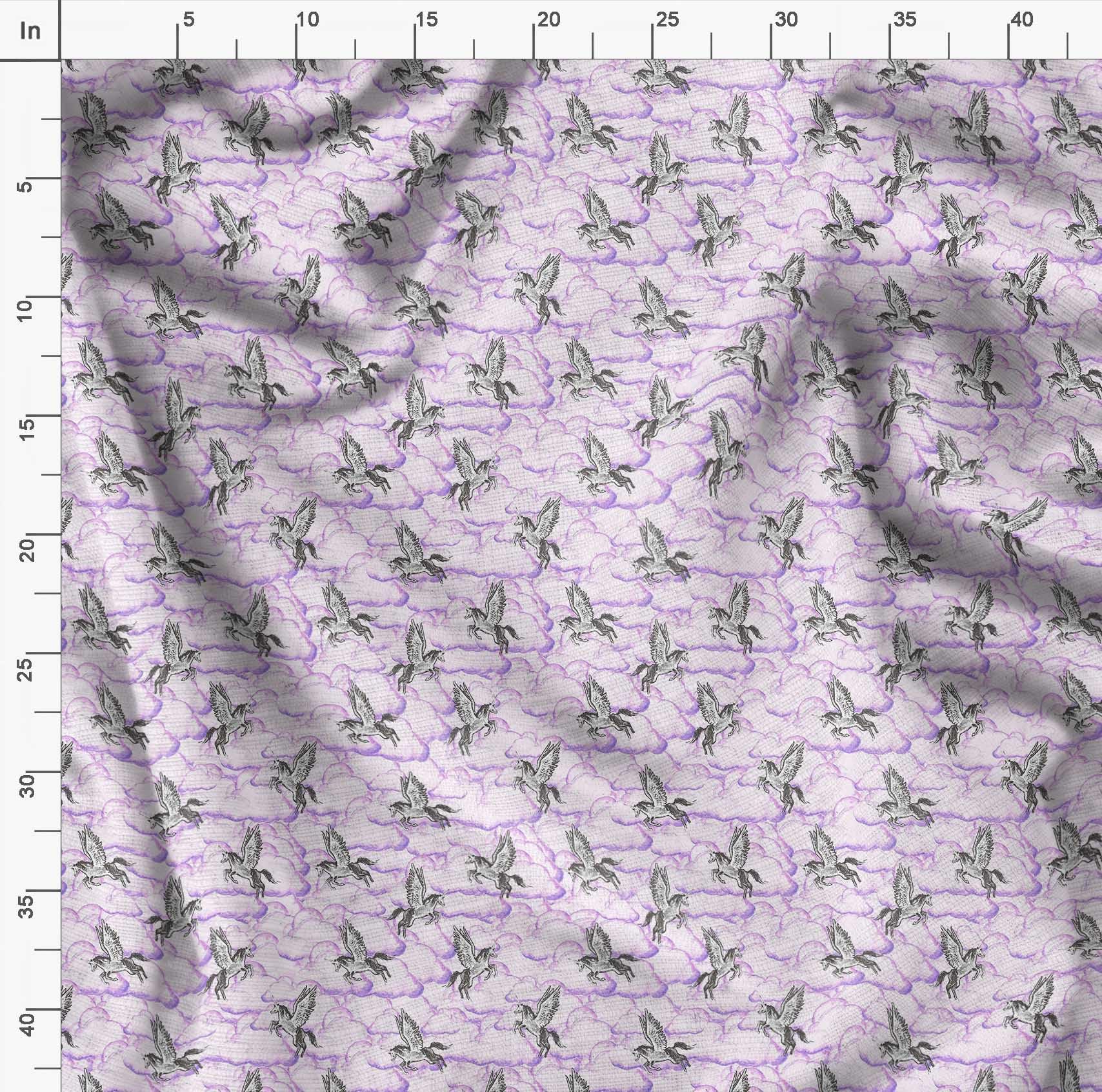 Soimoi Moss Georgette Brown Fabric by The Yard - 42 Inch Wide Printed Fabric with Cloud & Unicorn Animal Design for DIY Apparel, Home Decor, Dresses, Curtains and Craft Projects - Dreamy & Playful Fabric for Sewing Enthusiasts