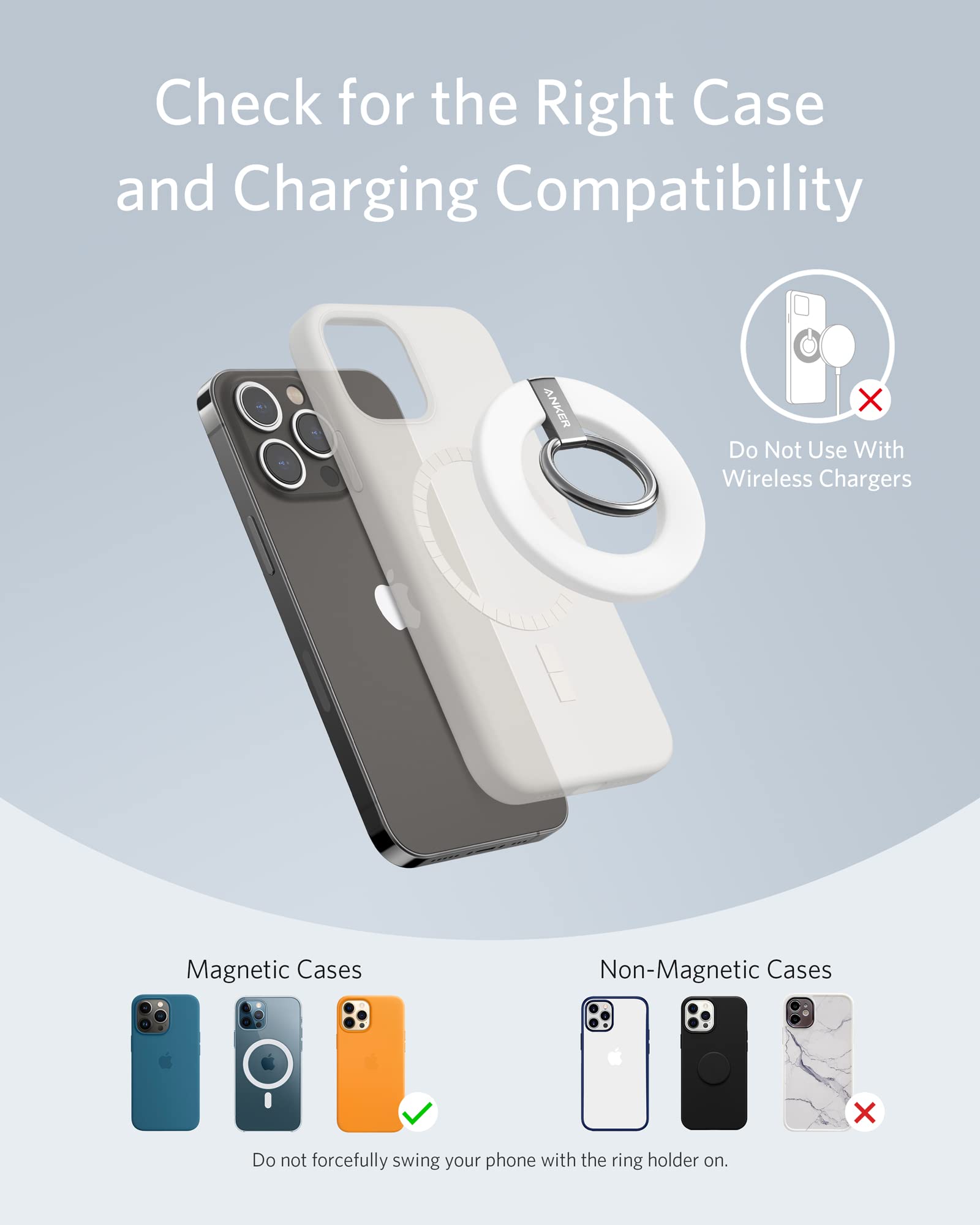Anker Magnetic Phone Grip - MagGo 610 Ring Holder with Adjustable Kickstand for iPhone 16/16 Plus/16 Pro/16 Pro Max/15/14/13/12 Series - Perfect for Hands-Free Viewing, Video Calls & Secure One-Handed Use