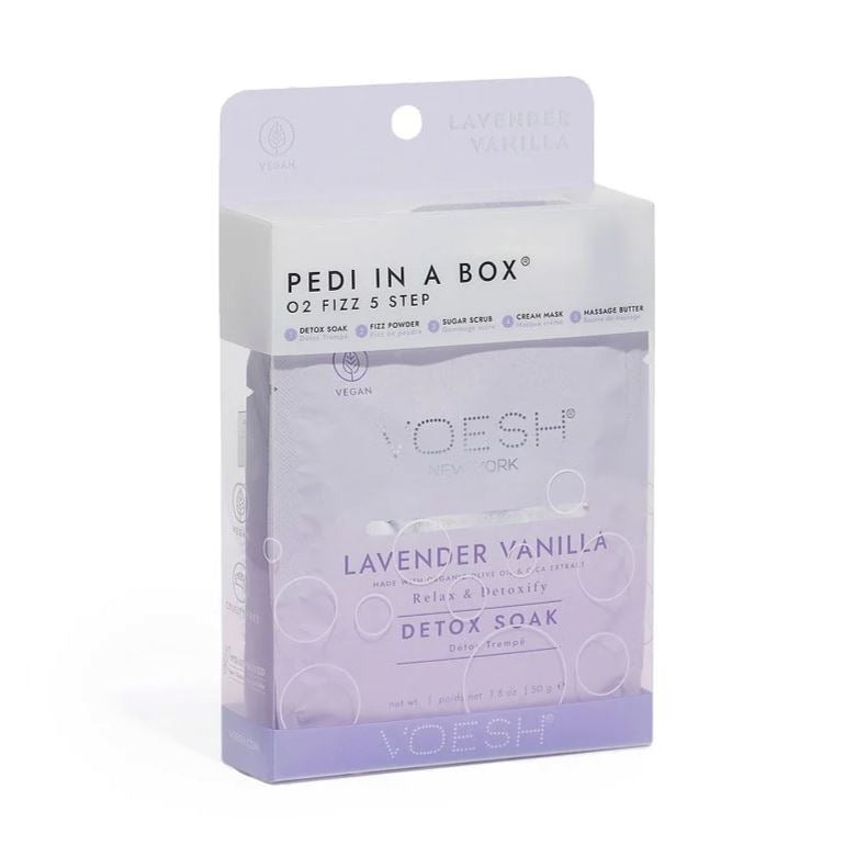 Voesh Pedi in a Box Lavender Vanilla 5-Step At-Home Pedicure Kit - Relaxing Foot Care for Spa Day, Self Care & Gift Giving