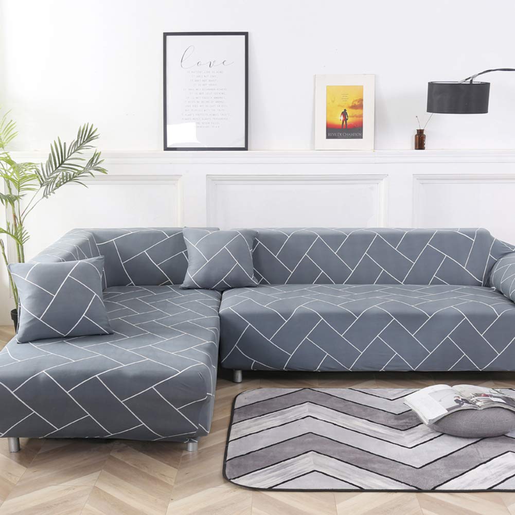 Elastic L-Shaped Sofa Slipcover for Sectional Couches 190-230cm (75-91 Inch) - Stretchable Furniture Protector for Pets, Dogs - Perfect for Living Room, Family Room & Home Theater Use