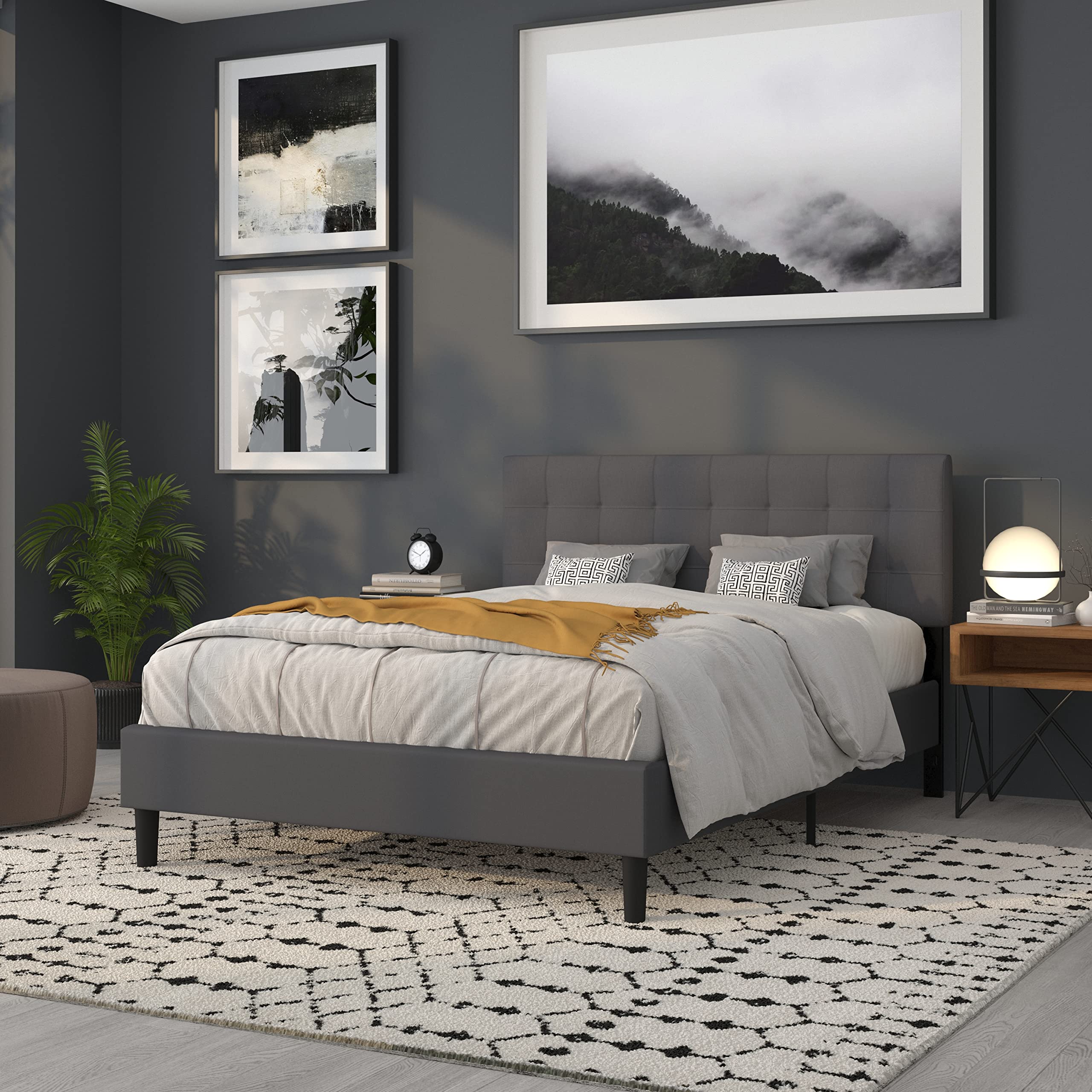 Flash Furniture Bedford Tufted Upholstered Queen Size Headboard - Dark Gray Fabric Upholstered Bed Frame Headboard for Master Bedroom, Guest Room & Home Decor