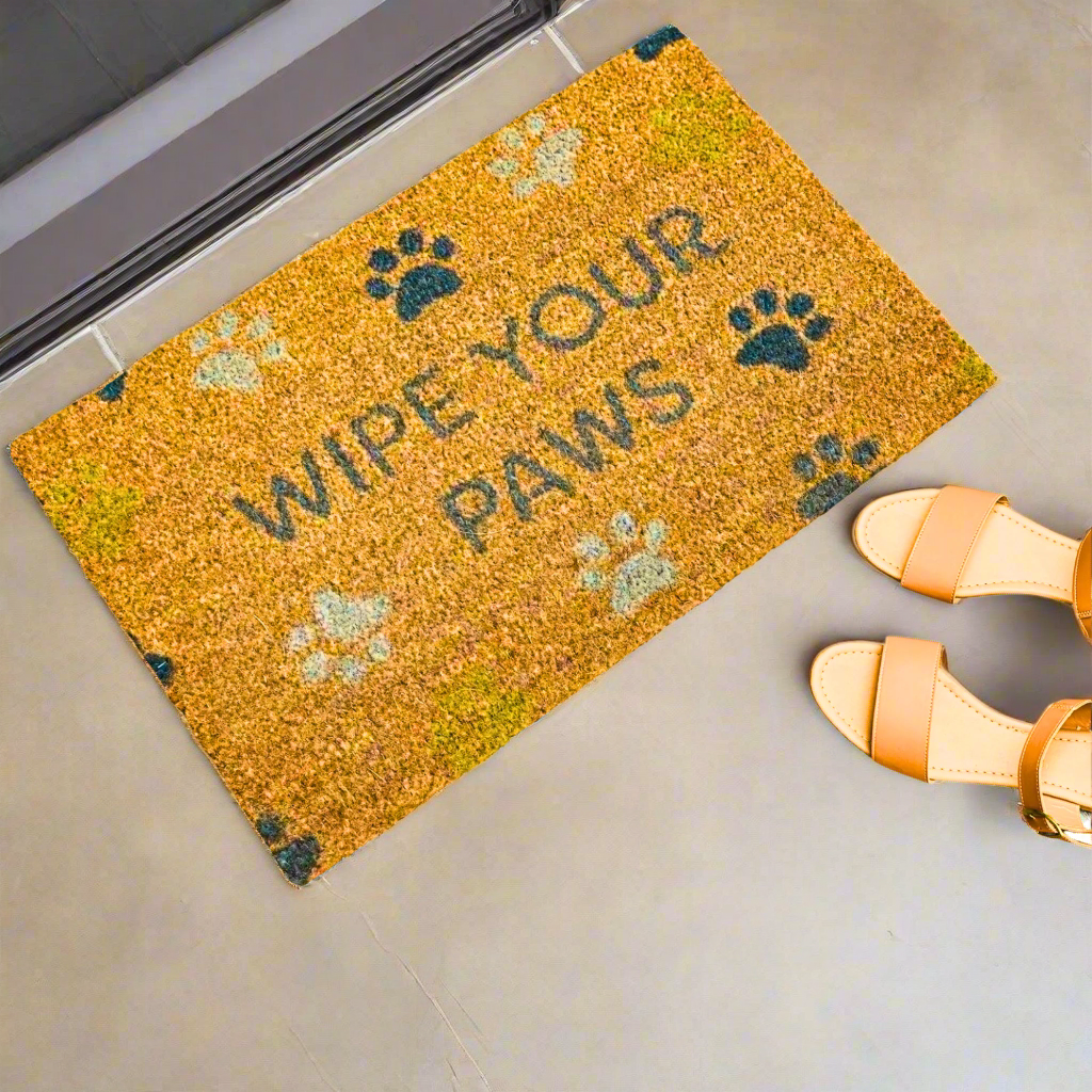 Colorful Paw Print Coir Doormat - Non-Slip, Absorbent Pet & Entryway Mat for Muddy Paws - Perfect for Front Door, Porch, or Patio Use