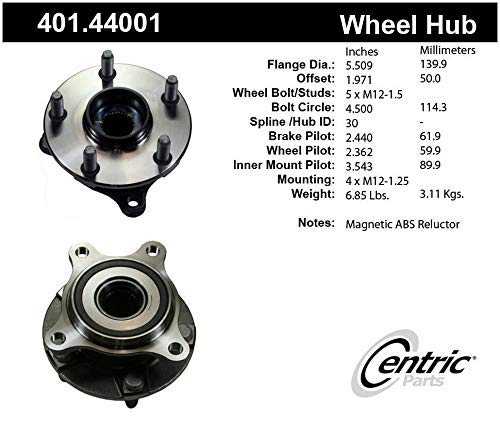 Centric 401.44001 Wheel Hub Assembly - High-Quality Replacement for Smooth & Safe Driving - Perfect for Trucks, SUVs, and Sedans