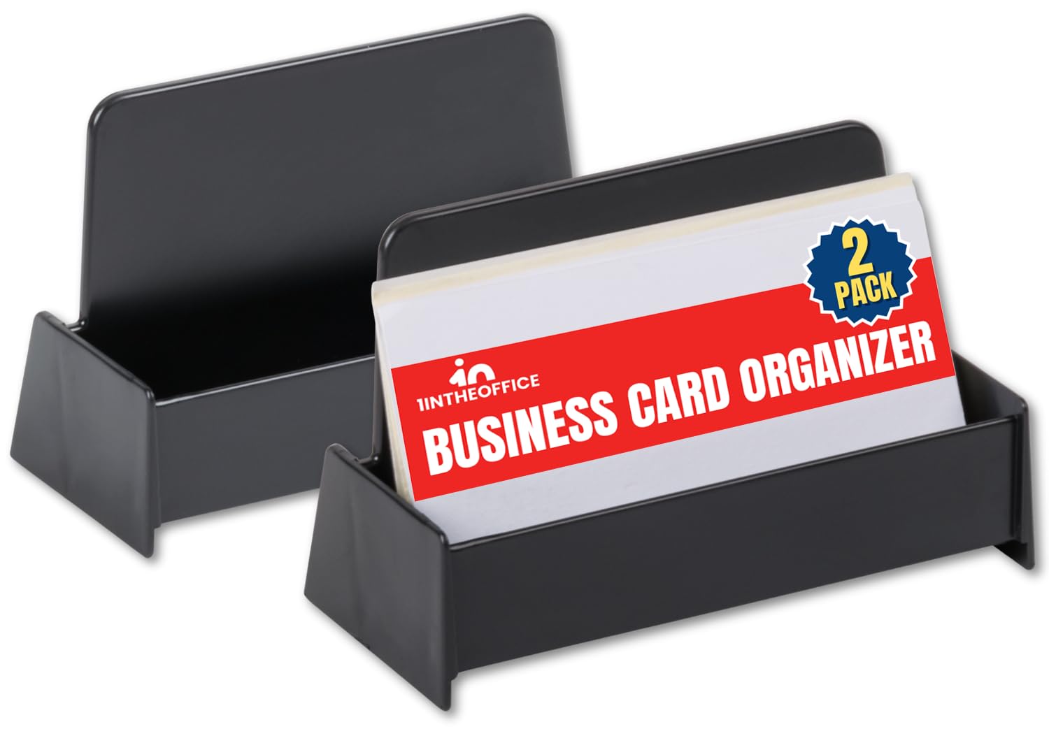 Black Plastic Business Card Holder 2-Pack for Office Desk Display