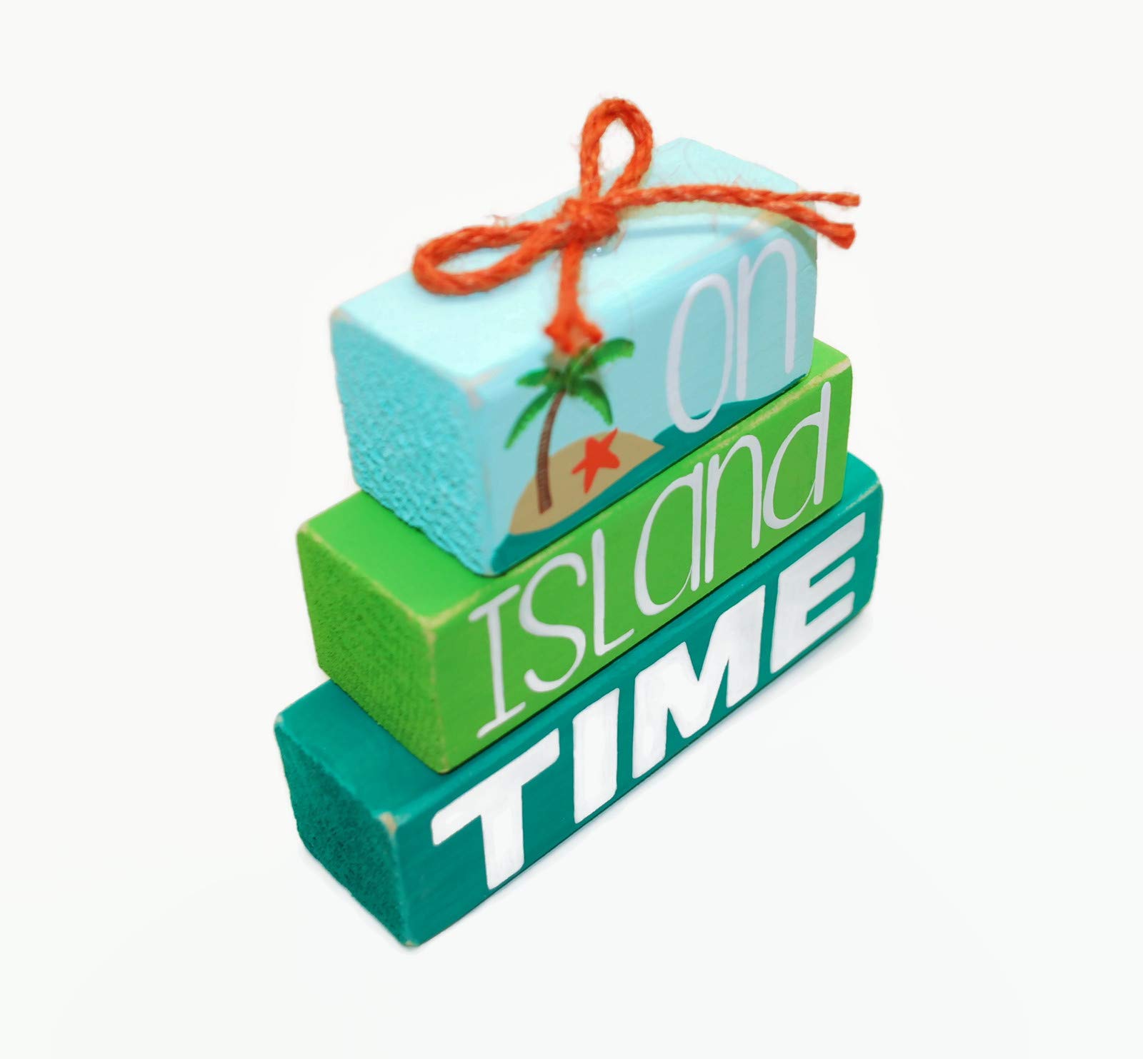 Island Time Beach-Themed Wooden Block Shelf Sitter - Stackable Decorative Display for Home, Office, or Gift - Perfect for Coastal Decor, Bookshelf Styling, and Vacation-Inspired Spaces