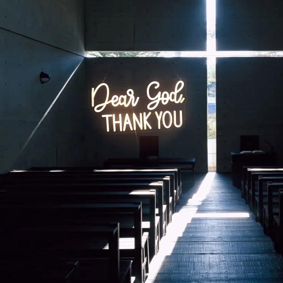 Dear God Thank You Neon Sign - Dimmable LED Decorative Light for Office, Home, Living Room & Classroom - Inspirational Christian Gift for Christmas, Birthday & Religious Occasions (Warm White)