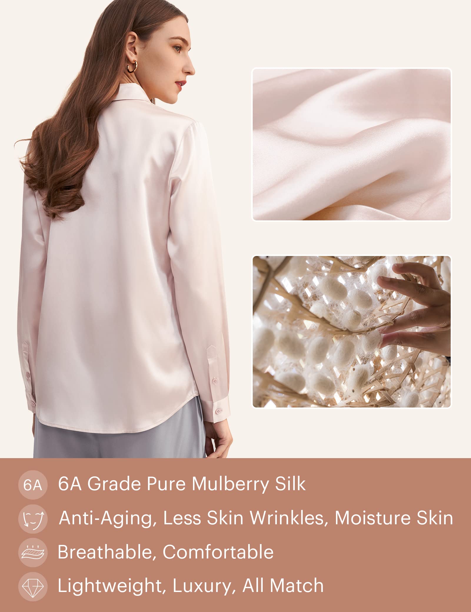 LilySilk 100% Pure Silk Blouse for Women - Long Sleeve Soft & Smooth Silk Top for Work, Office & Special Occasions