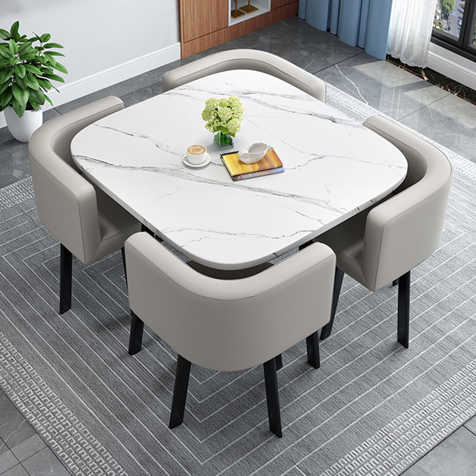 Light Gray Office Table and Chair Set - Space-Saving Conference & Dining Table with 4 Chairs for Meeting Rooms, Reception, and Negotiation - Ideal for Combination Office Spaces