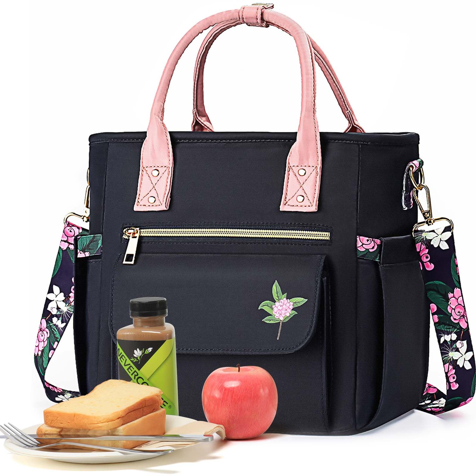 Premium Large Insulated Lunch Bag for Women - Leakproof & Waterproof Cooler Tote with Multiple Pockets & Detachable Shoulder Strap - Perfect for Work, School, Picnics, Travel - Ideal Gift for Teachers, Moms (Christmas, Birthday, Mother's Day)