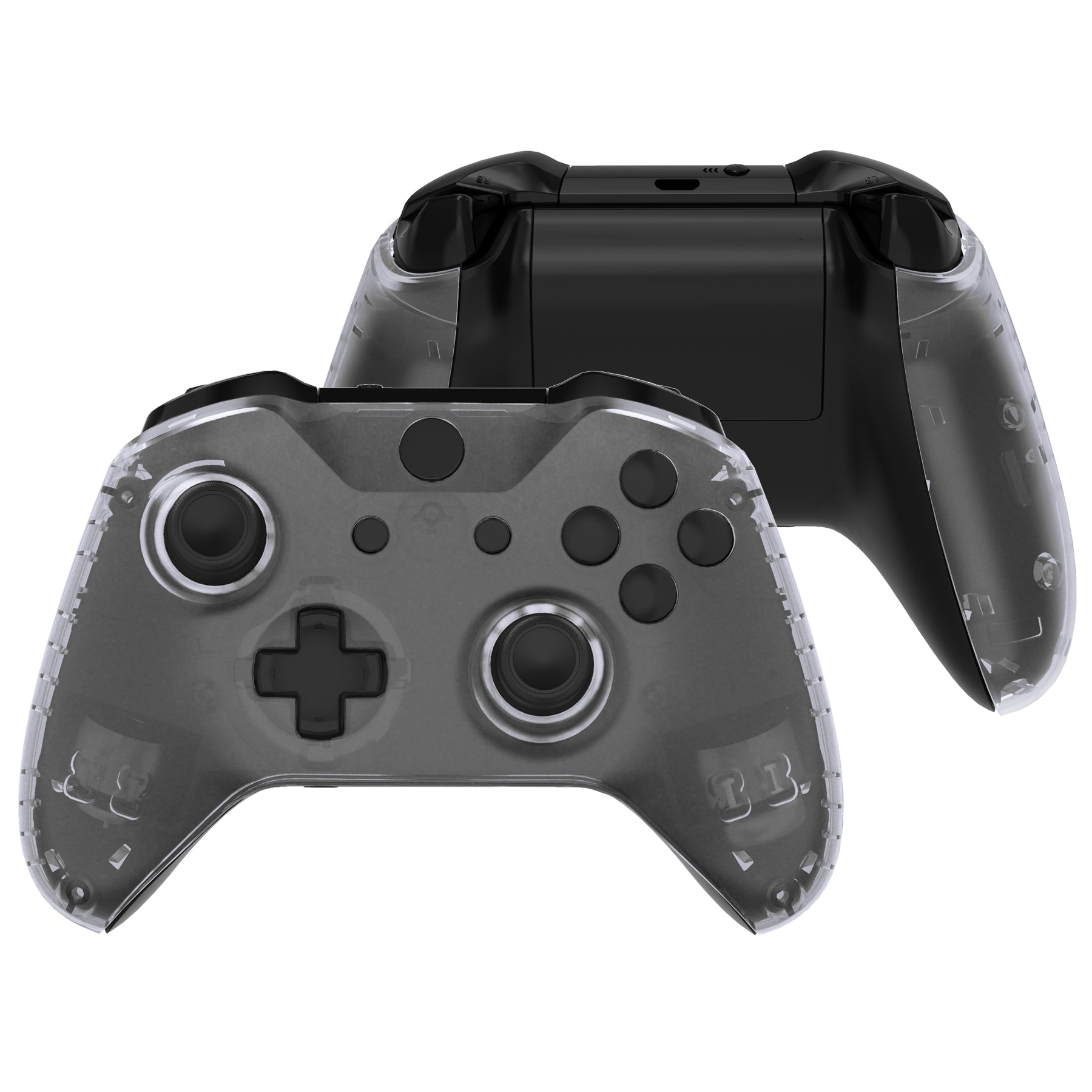 eXtremeRate Clear Transparent Replacement Front Housing Shell with Side Rails Panel for Xbox One X & S Controller (Model 1708) - Perfect for Gaming, Customization & Controller Repair