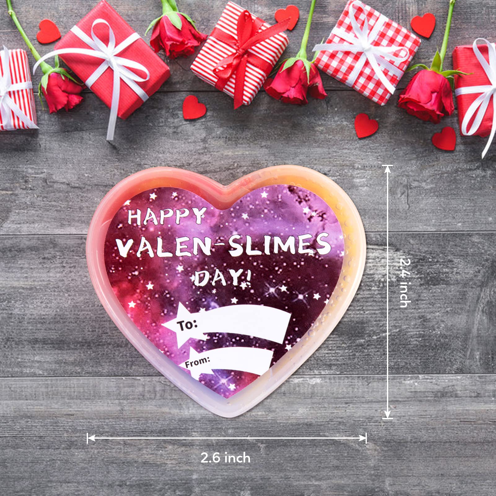 28-Pack Valentine's Day Galaxy Slime Hearts for Kids - Valentine's Party Favors with Greeting Cards - Perfect for Classroom Exchanges, Birthday Gifts & Sensory Play Activities