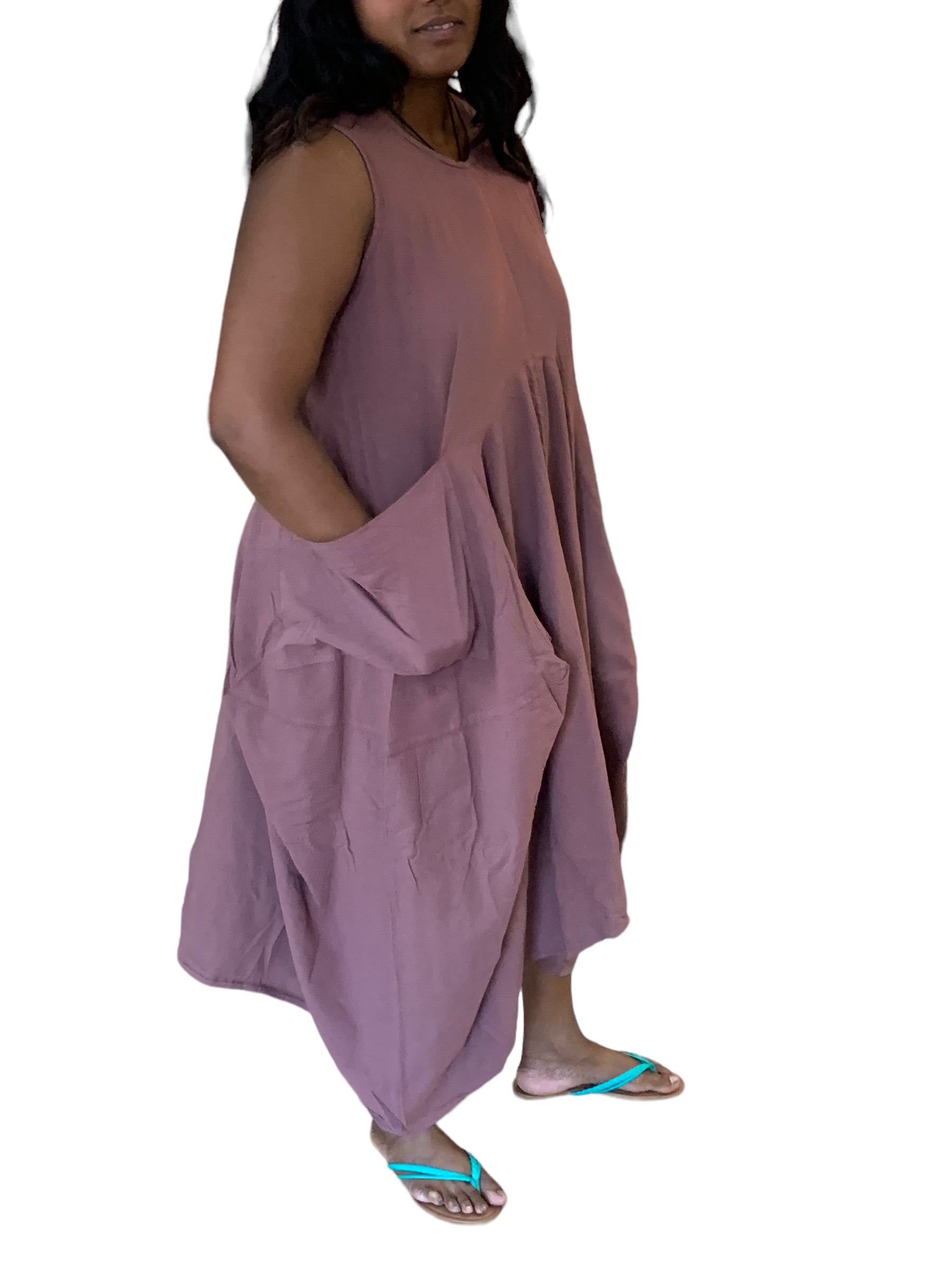 Dusty Rose Cotton Parachute Dress with Pockets - Elegant Boho Maxi Dress for Women, Beach Wedding Guest Outfit, Summer Vacation Dress