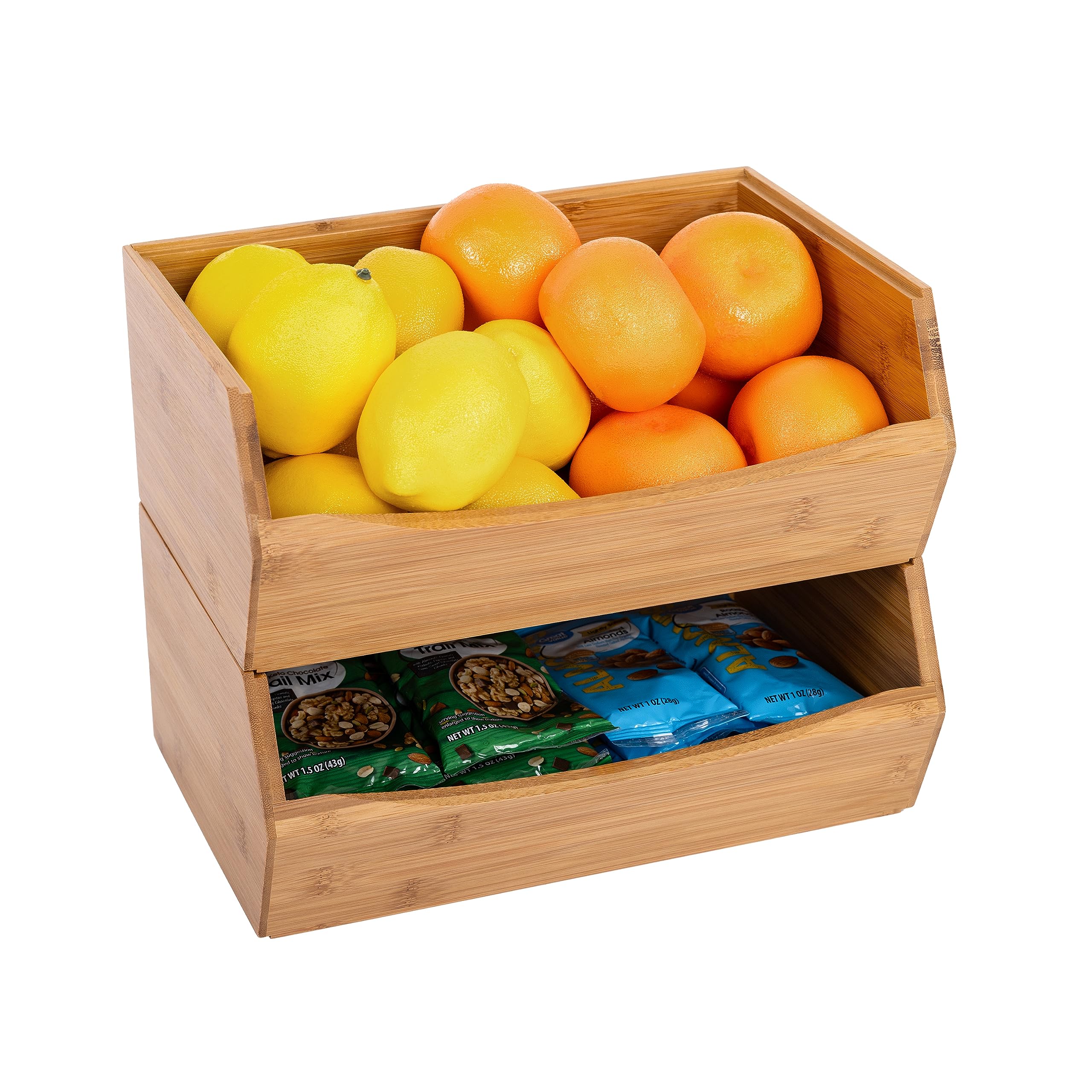 Seville Classics Premium Bamboo Organizer Storage Bins - 2-Piece Stackable Set for Kitchen Utensils, Office Supplies, Makeup & More | Perfect for Pantry, Closet & Desk Organization