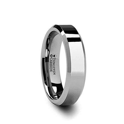 6mm Wide Corinthian Beveled Edge Flat Tungsten Carbide Wedding Band Ring for Men - Durable & Scratch-Resistant Jewelry for Everyday Wear, Anniversary Gifts, and Special Occasions