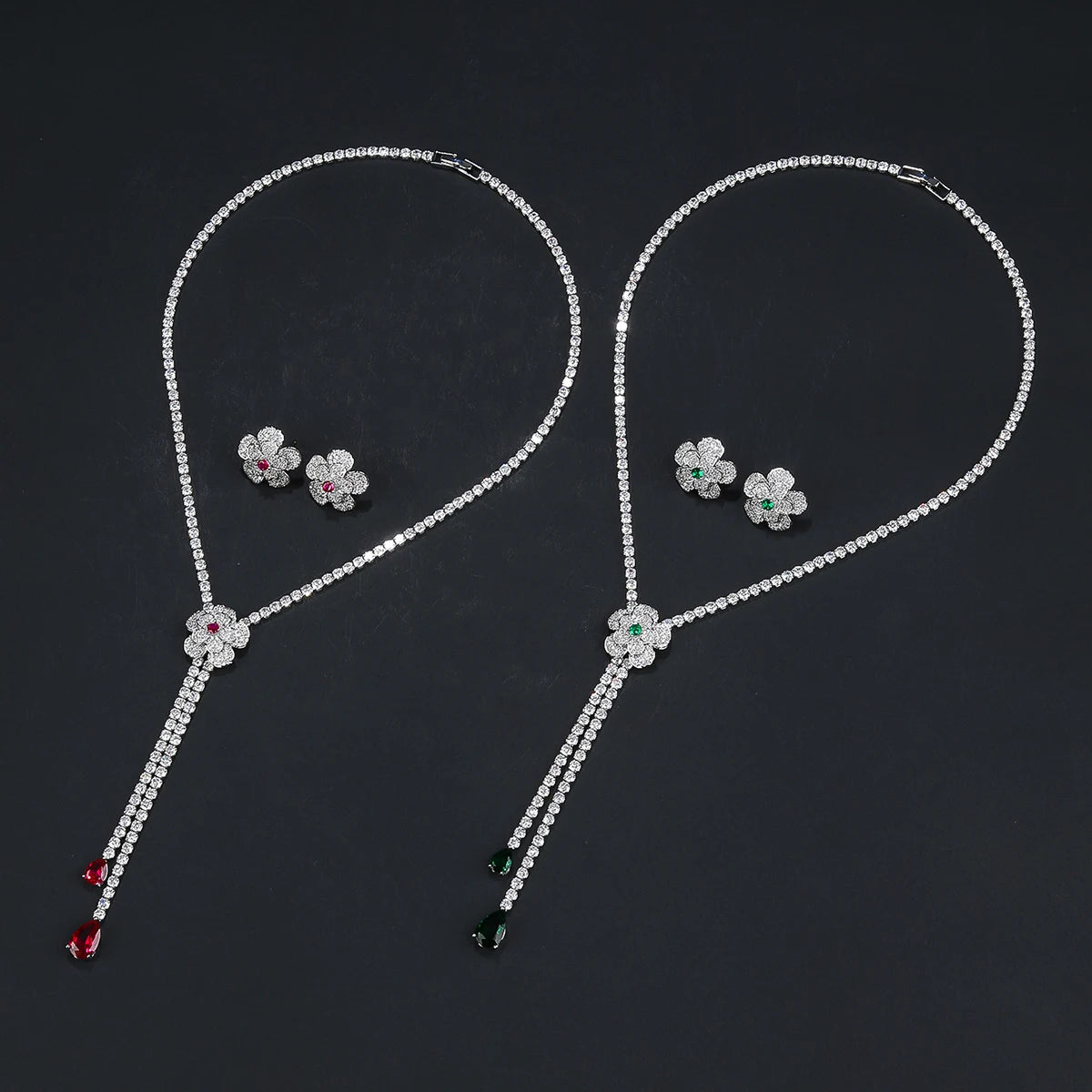 Elegant Floral Necklace and Earrings Set for Women - Wedding, Bridal, Party Jewelry Accessories - Perfect for Bridal Showers, Prom, and Evening Events