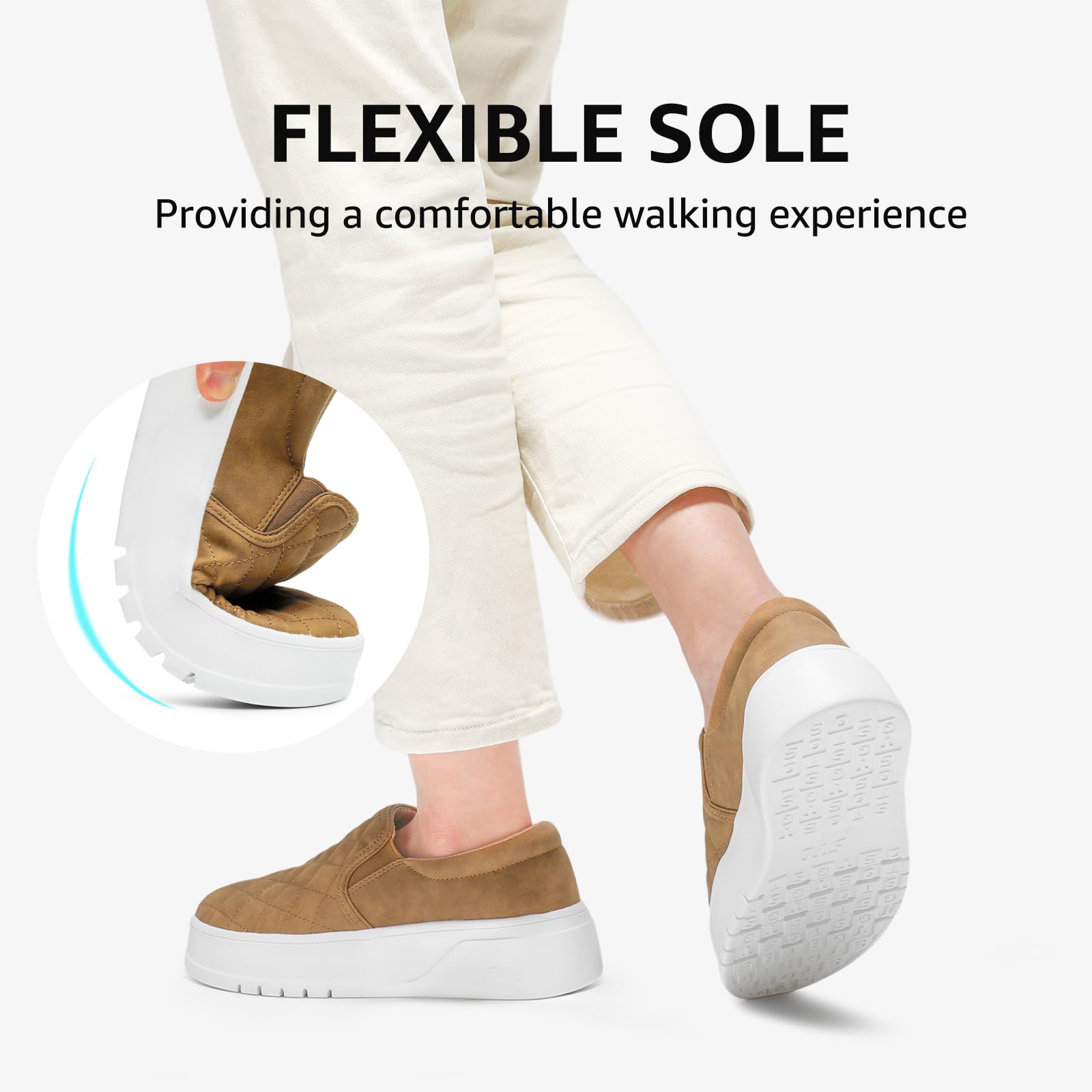 STQ Women's Platform Sneakers Slip-On Business Casual Shoes - Quilted Fall Loafers for Women - Comfortable & Lightweight Walking Shoes for Office, Travel & Everyday Wear