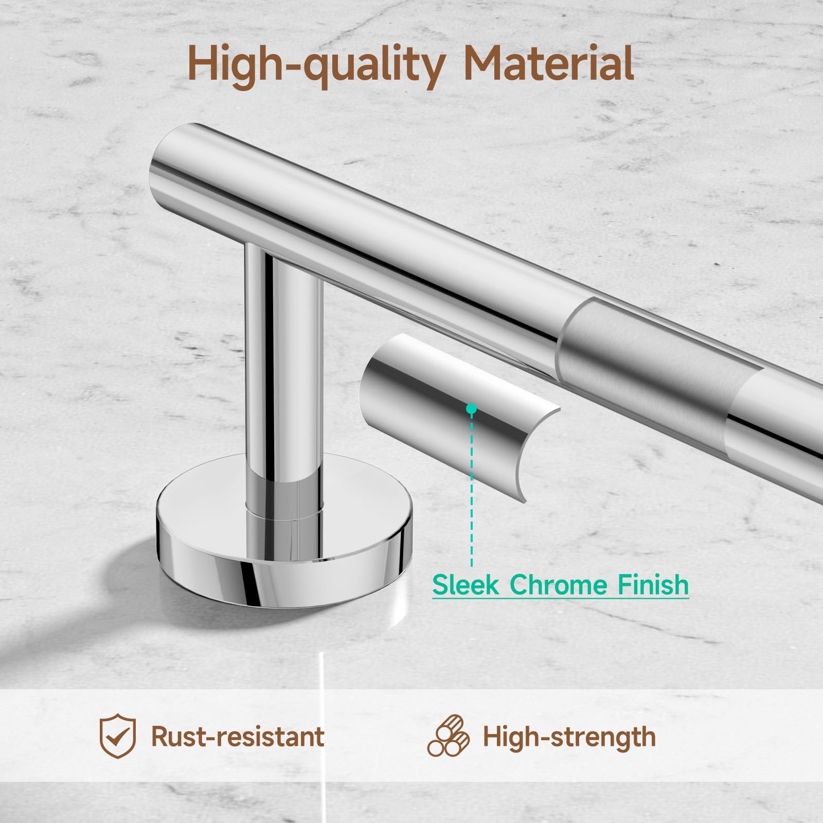 USHOWER Polished Chrome 18-Inch Bathroom Towel Bar Set - 4-Piece SUS304 Stainless Steel Wall Mounted Bathroom Accessories for Modern Homes | Perfect for Showers, Bathtubs & Spa-Style Bathrooms