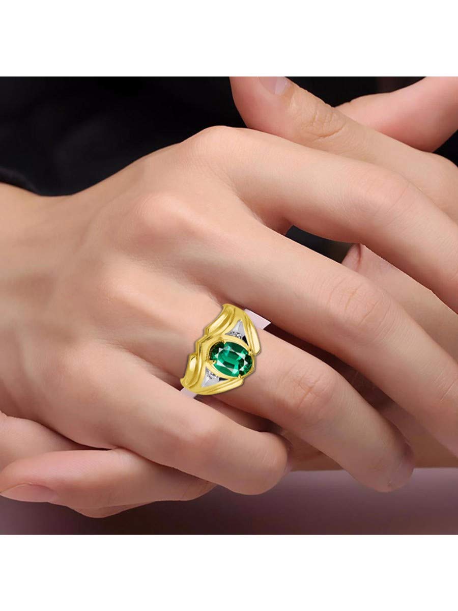 Men's Yellow Gold Plated Silver Ring - 9X7MM Oval Gemstone & Diamond Birthstone Ring for Men (Sizes 8-13) | Classic Designer Style Jewelry for Weddings, Anniversaries & Gifts