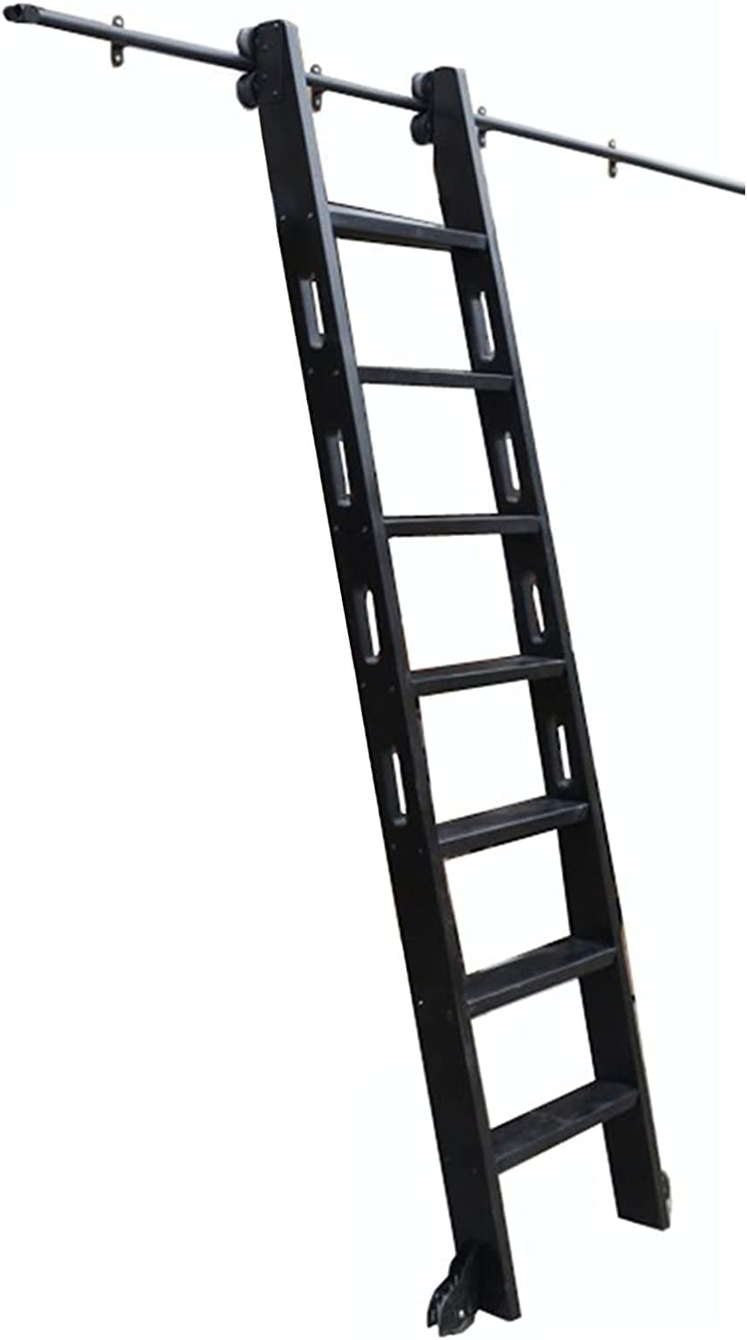 3.3ft to 20ft Rolling Ladder Kit for Bookshelves - Black Steel Wheels & Rustic Sliding Rail System - Home Library Ladder, Office Step Staircase - Perfect for Home Libraries, Office Storage, and Loft Spaces