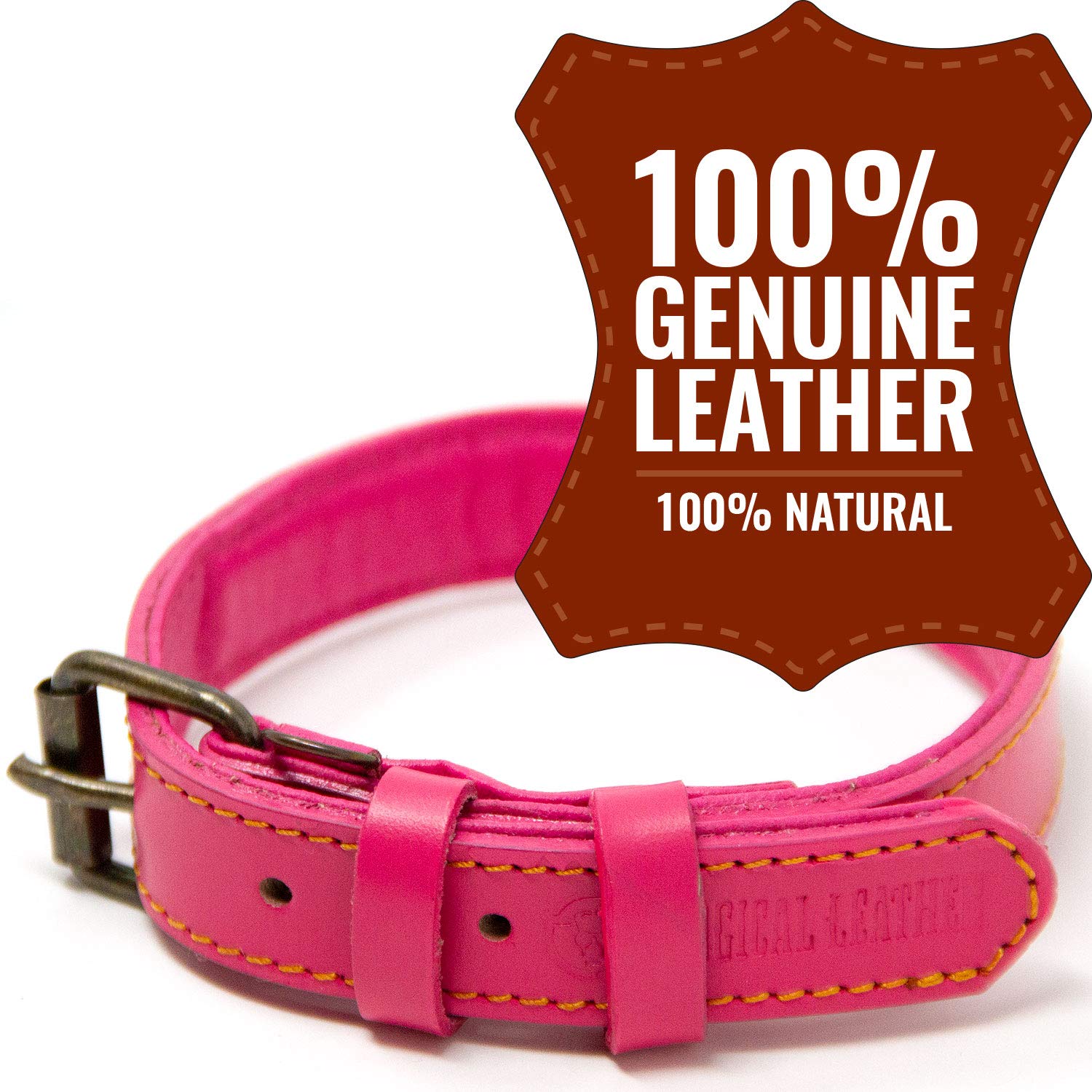 Premium Genuine Leather Dog Collar for Small Dogs - Soft Padded Full Grain Leather, Adjustable & Durable (Pink, Small) - Perfect for Daily Walks, Training & Fashion Accessory