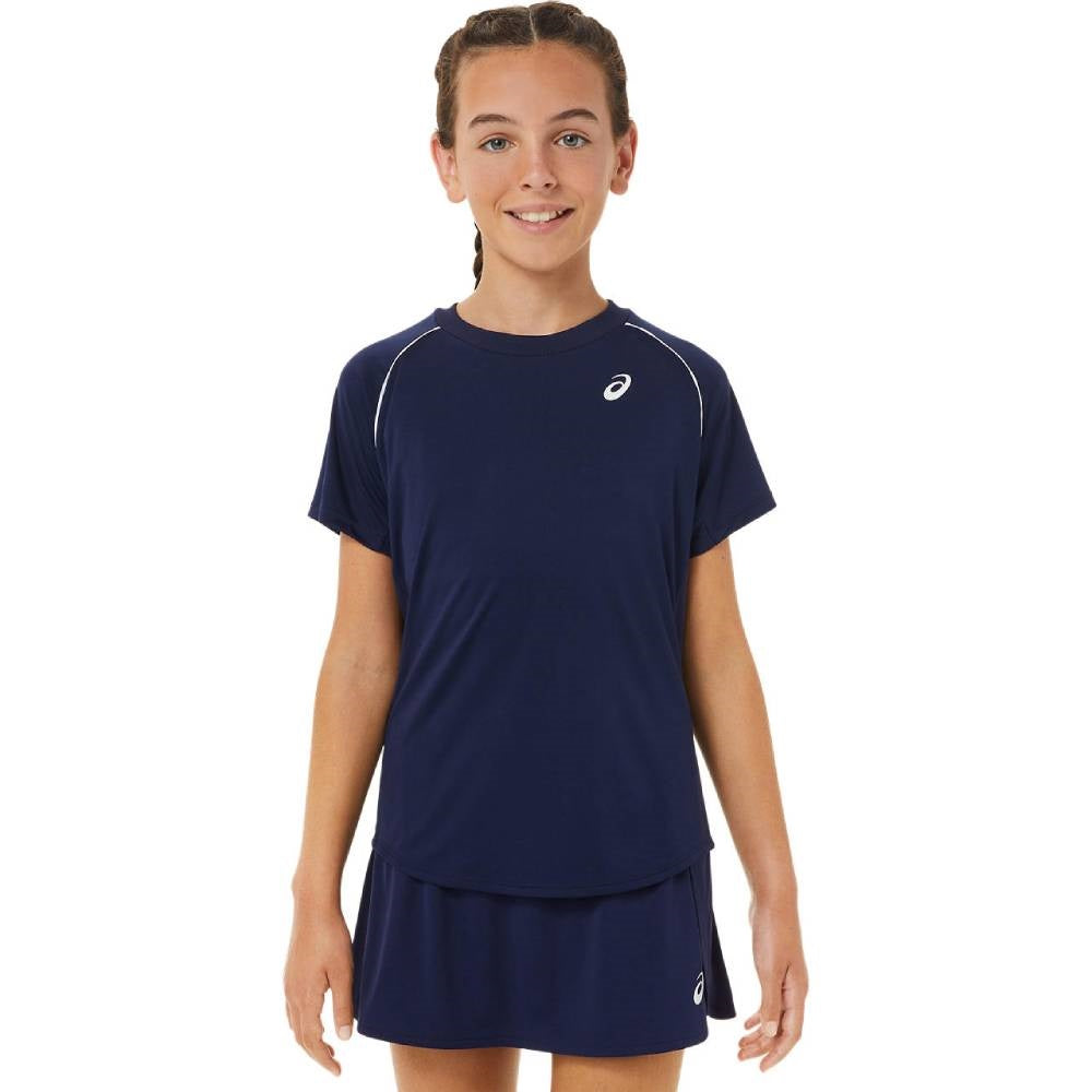 ASICS Girls' Tennis Short Sleeve T-Shirt - Breathable Performance Top for Junior Players (Peacoat Blue) | Perfect for Practice & Matches