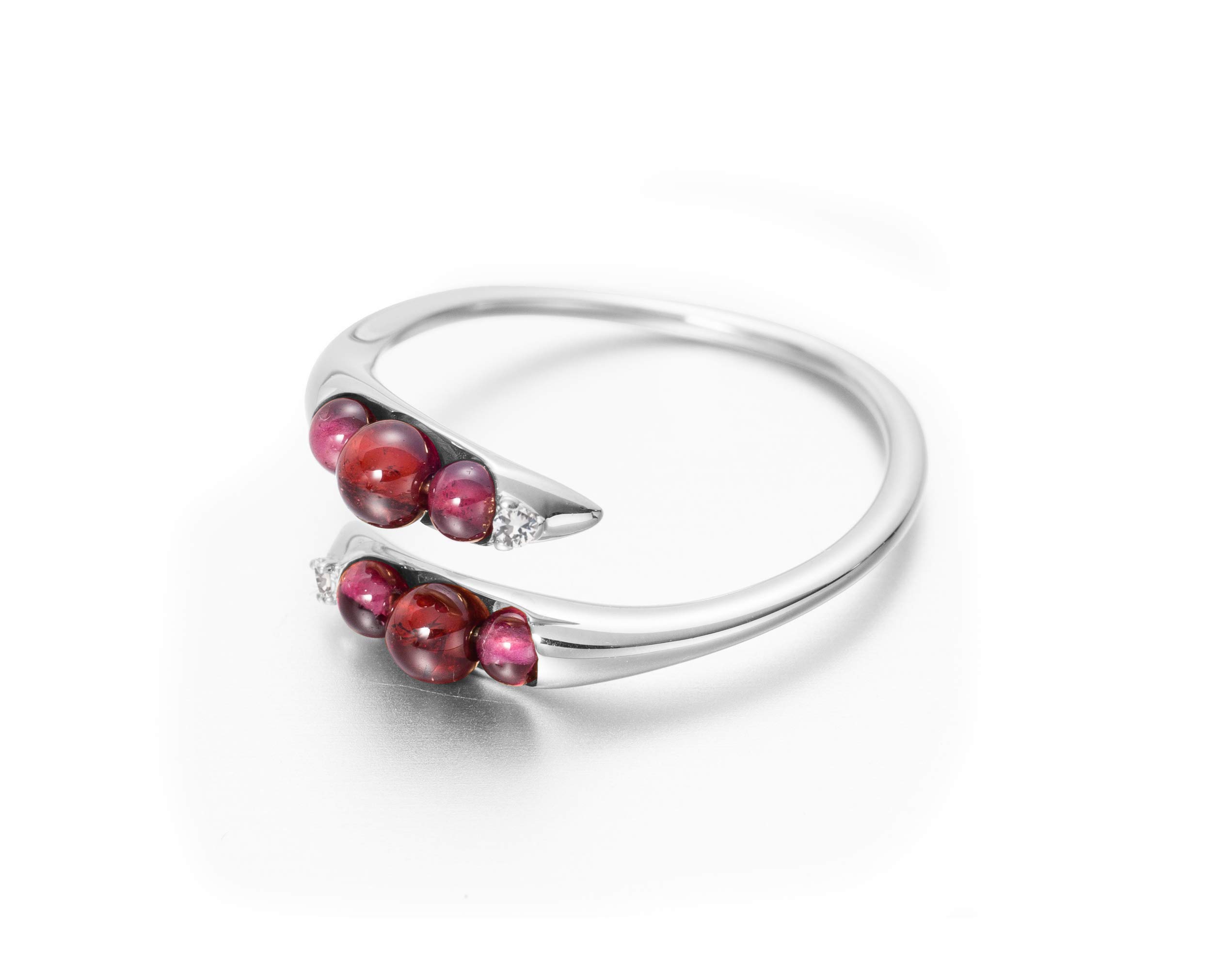 Majade Handmade 14K White Gold Garnet Ring - January Birthstone, Engagement & Wedding Ring with Red Gemstone | Unique Minimalist Alternative Jewelry for Nature Lovers | Perfect for Anniversaries, Proposals & Special Occasions