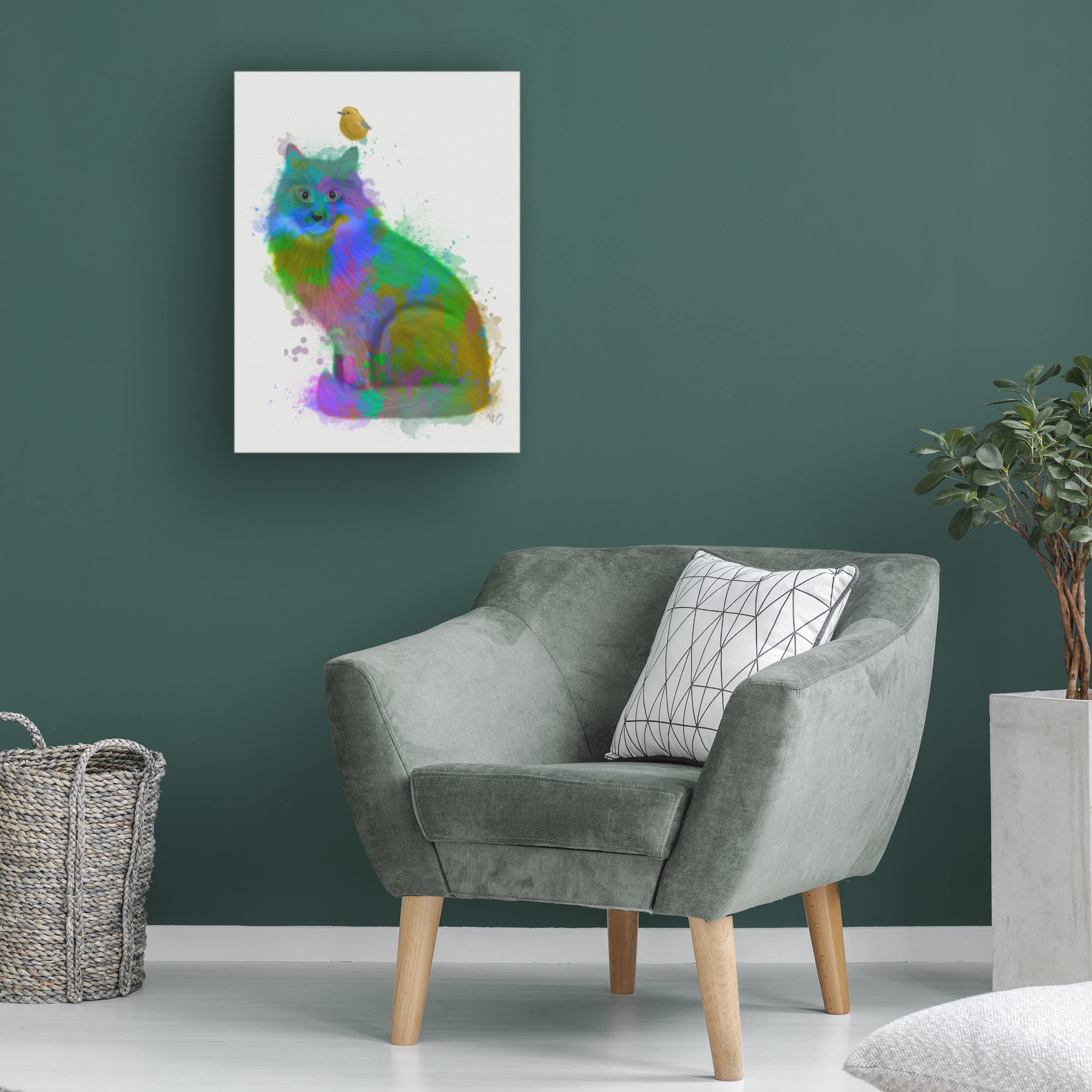 Fab Funky 'Cat Rainbow Splash 12' Canvas Wall Art - Vibrant Pop Art Cat Painting for Living Room, Bedroom & Office Decor