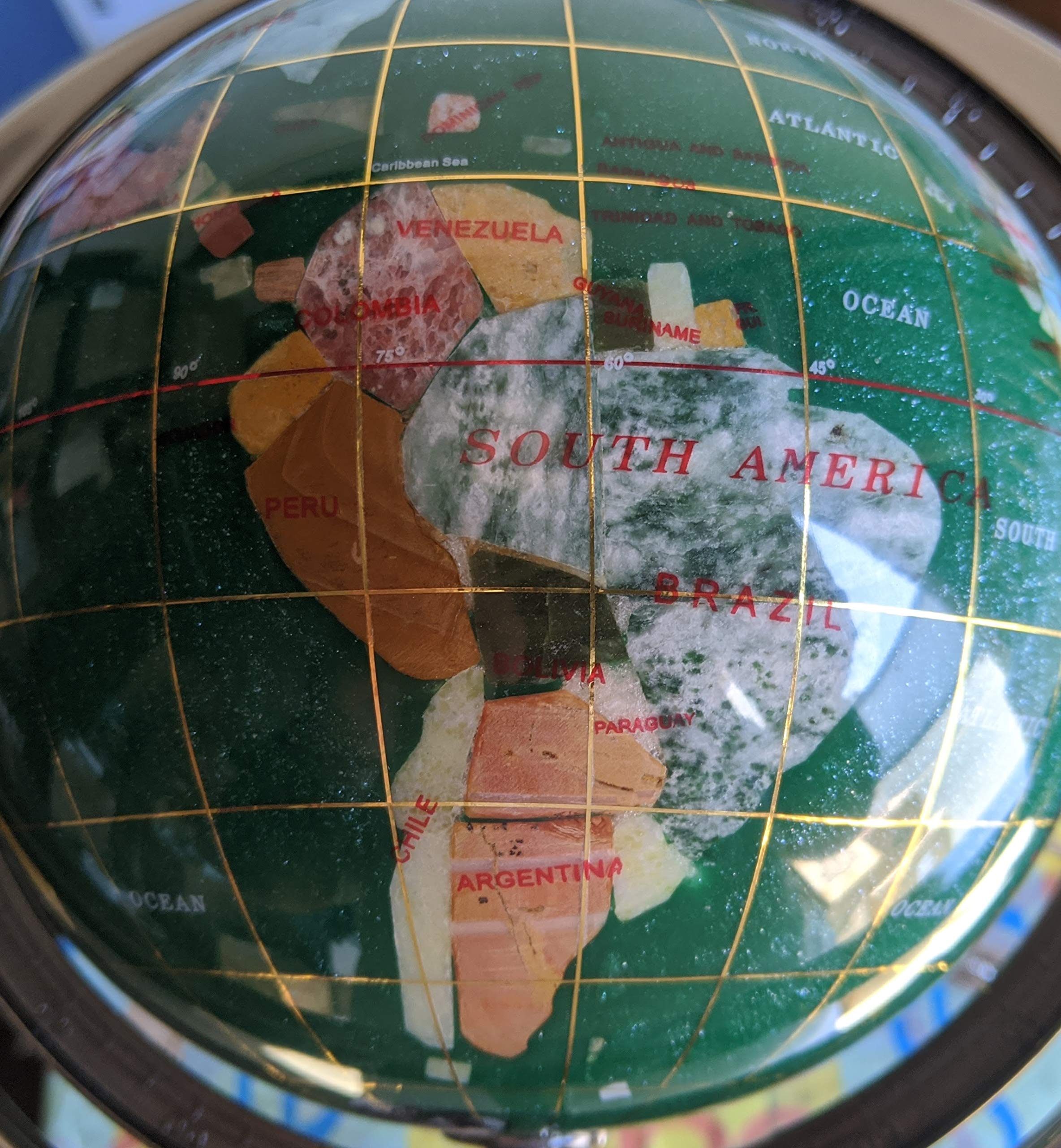 10-Inch Tall Green Crystal and Pearl Ocean Gemstone World Globe with Silver Tripod Stand - Unique Art Tabletop Decor for Home, Office, or Gift - Perfect for Earth Day, Geography Enthusiasts & Meditation Spaces