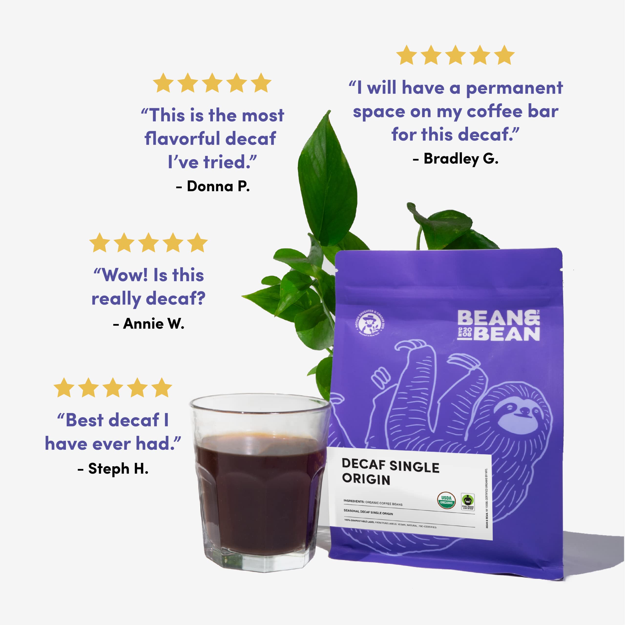 Organic Decaf Single Origin Coffee Beans - Mild & Smooth Fair Trade Decaffeinated Whole Bean Coffee, 11oz - Perfect for Morning Brews & Afternoon Relaxation