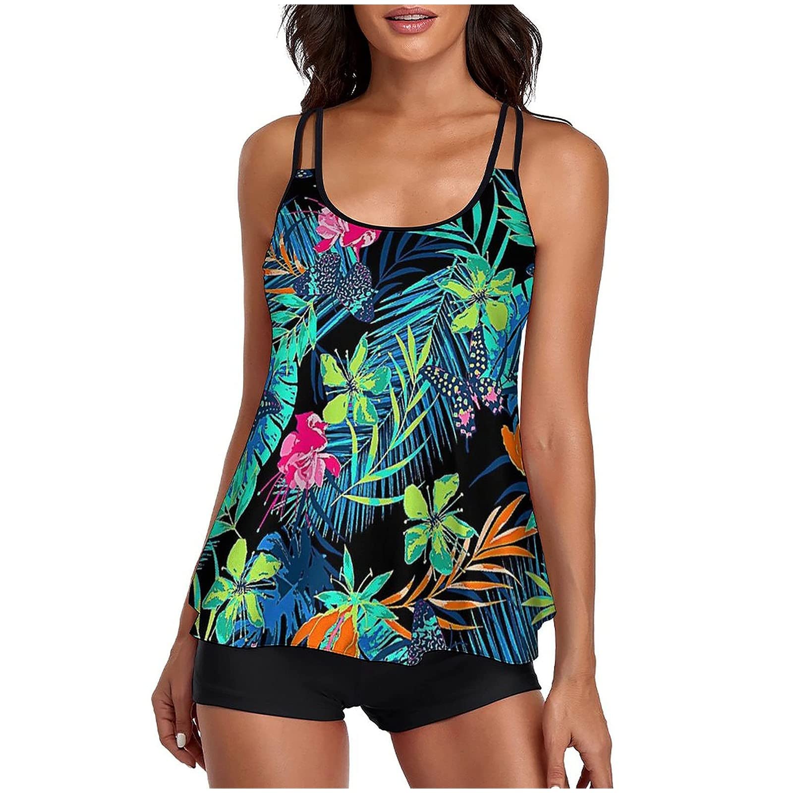 BaoFuBaoMei Women's Flowy Tankini Swimsuits - Blouson Swim Tops with Boy Shorts 2-Piece Bathing Suit for Athletic Swimming, Beach Vacation & Poolside Relaxation
